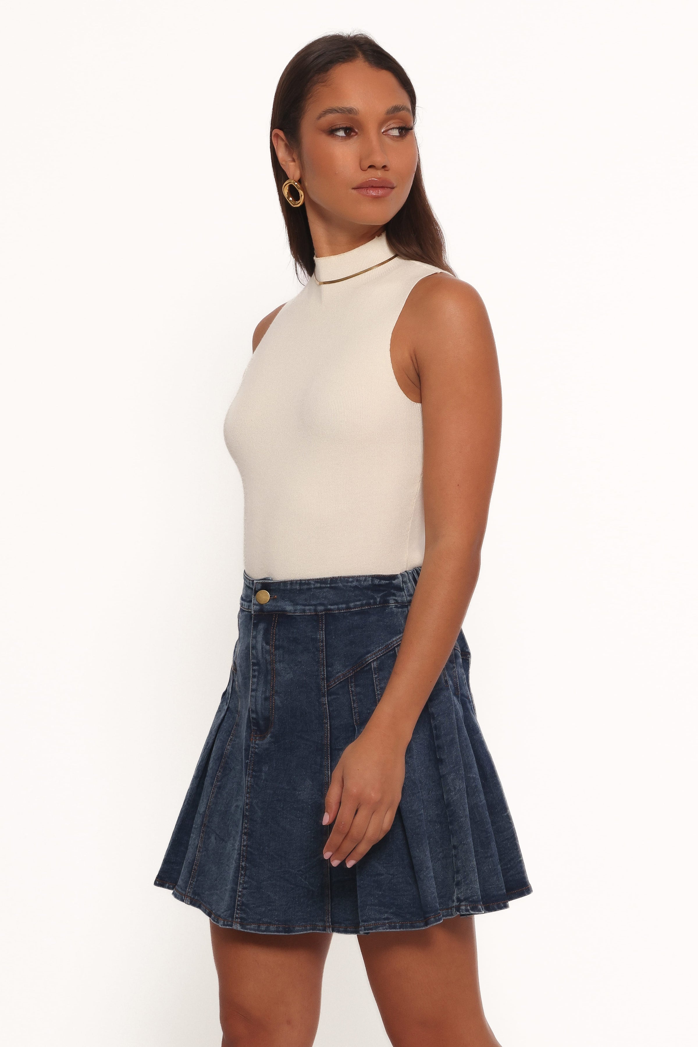 Petal and Pup USA BOTTOMS Alek Pleated Mini Skirt - Mid Wash Denim