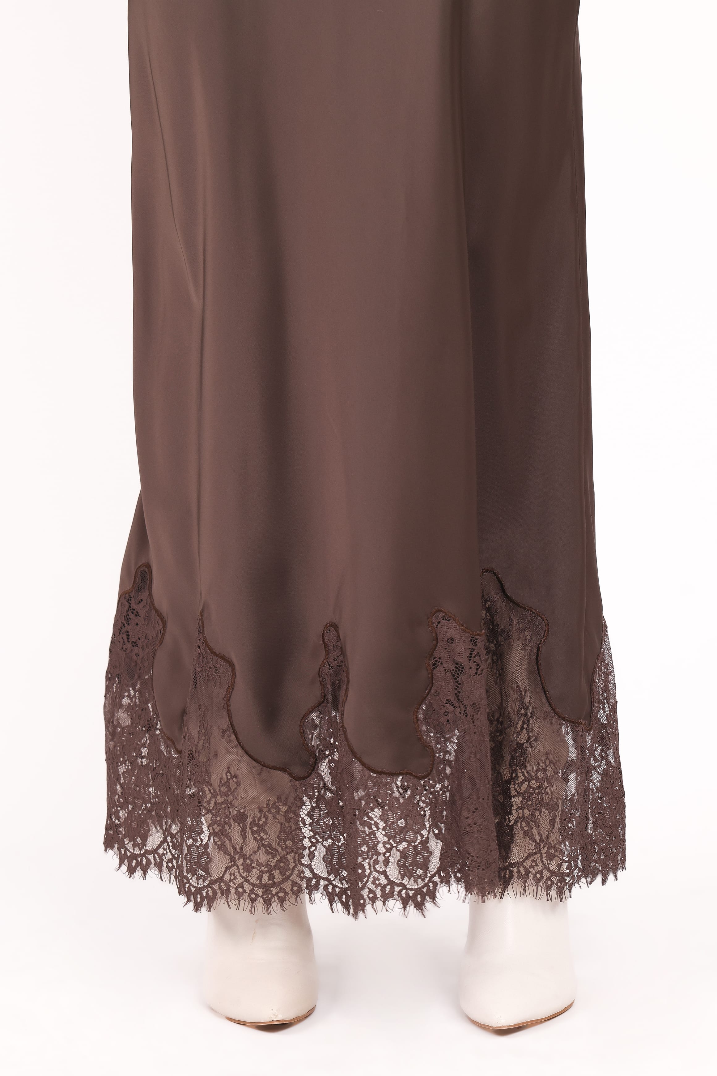 Petal and Pup USA BOTTOMS Alira Lace Trim Midi Skirt - Brown