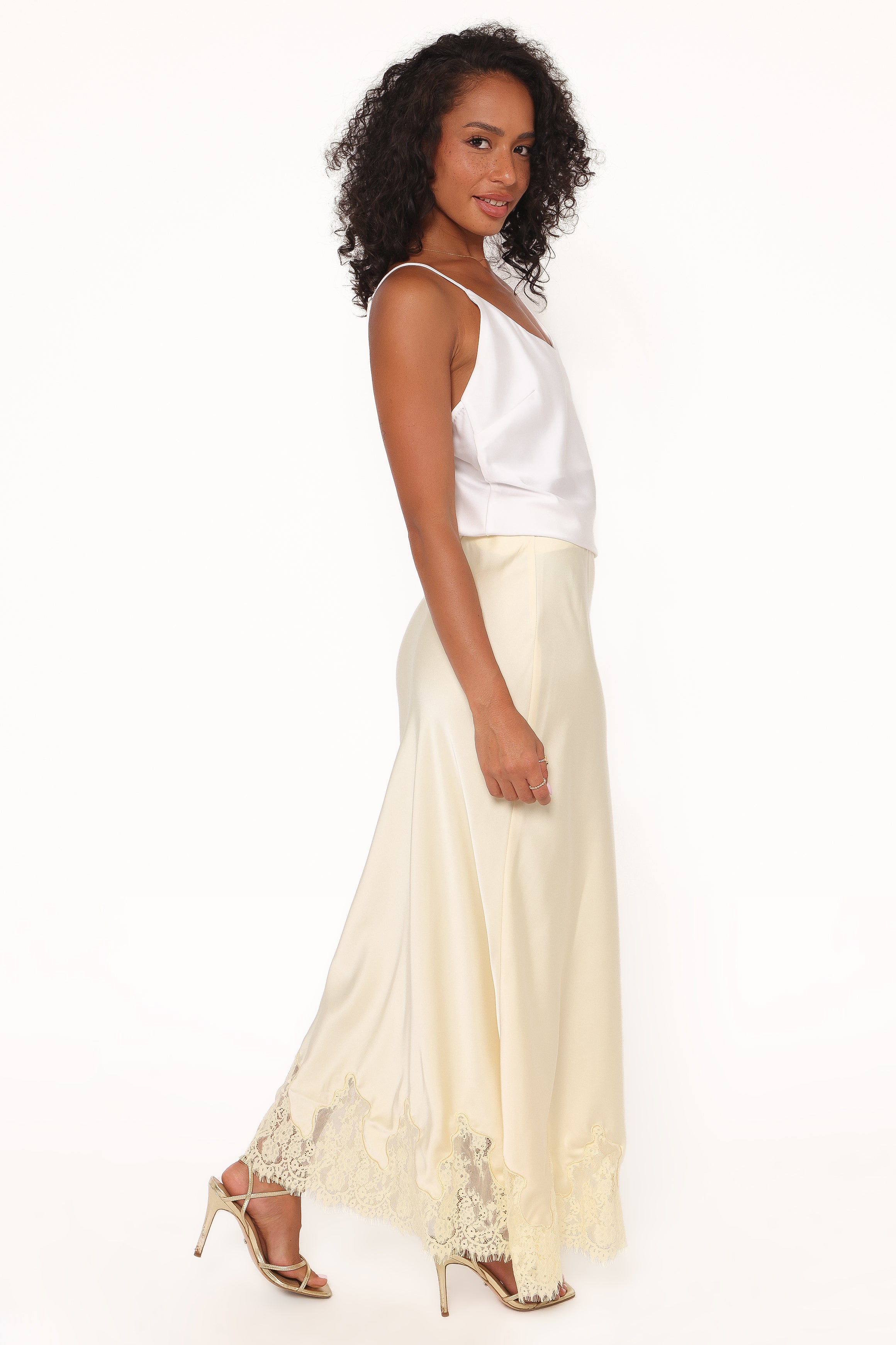 Petal and Pup USA BOTTOMS Alira Lace Trim Midi Skirt - Yellow