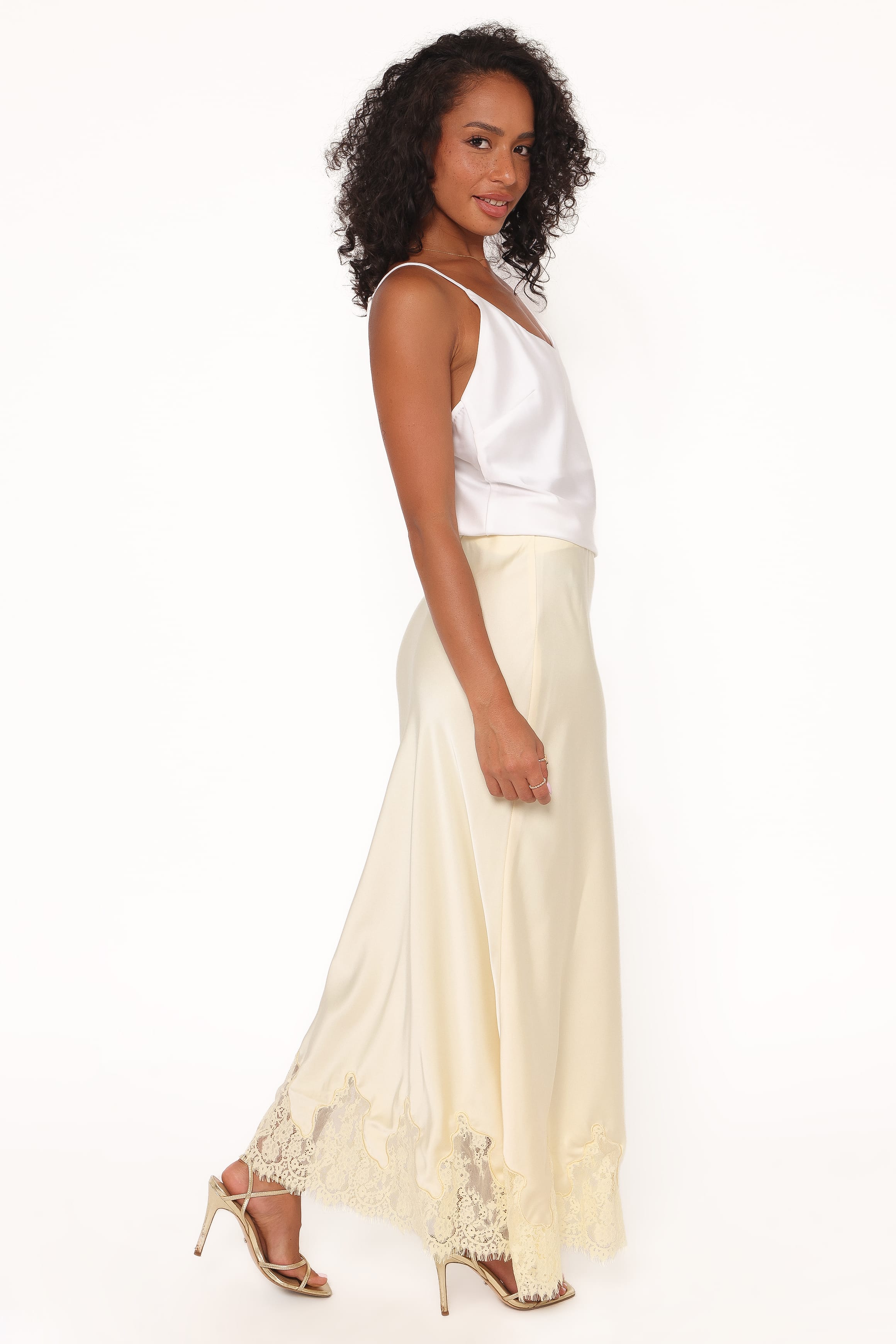 Petal and Pup USA BOTTOMS Alira Lace Trim Midi Skirt - Yellow