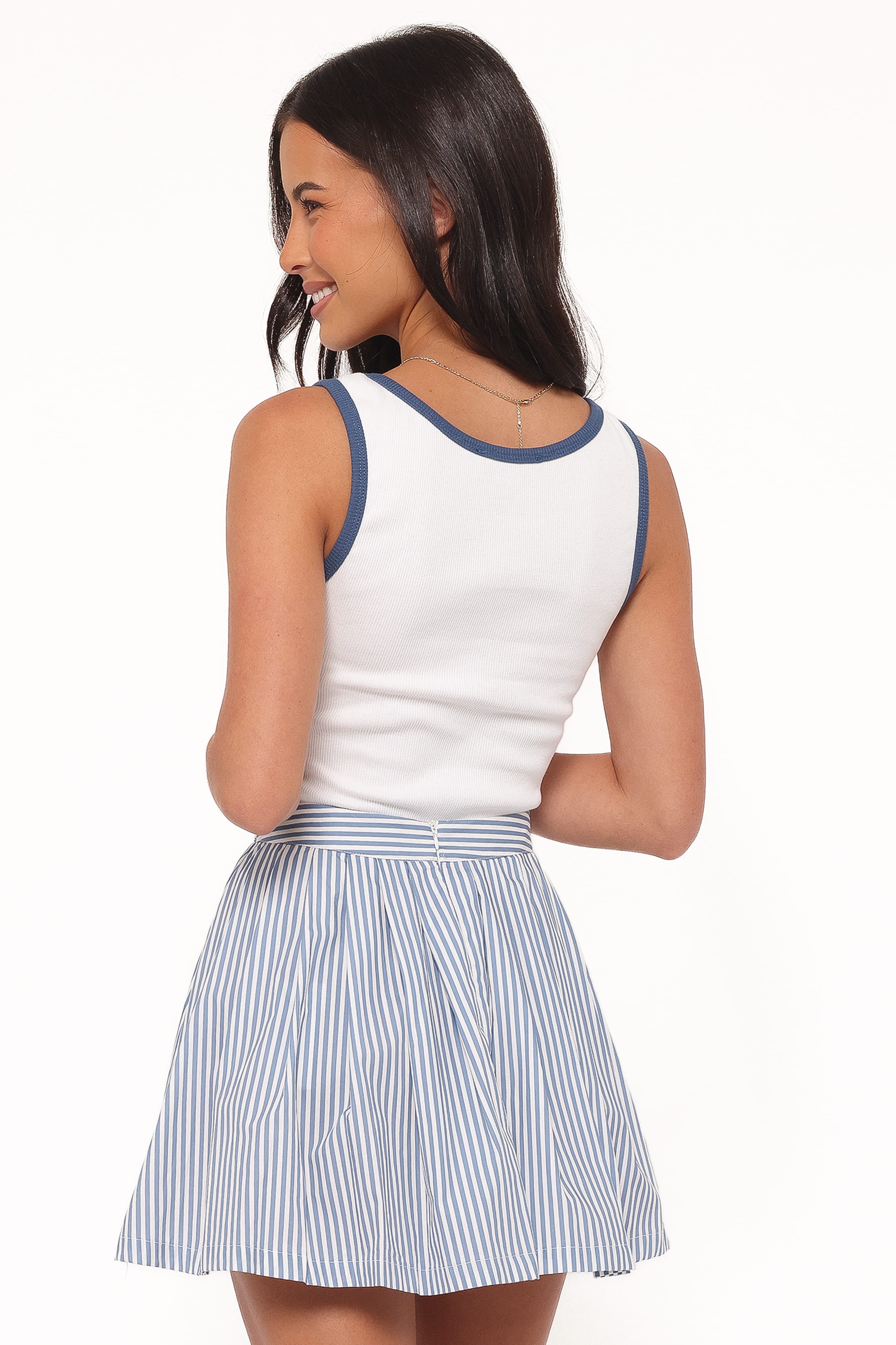 Petal and Pup USA BOTTOMS Amaya Pleated Mini Skirt - Blue Stripe