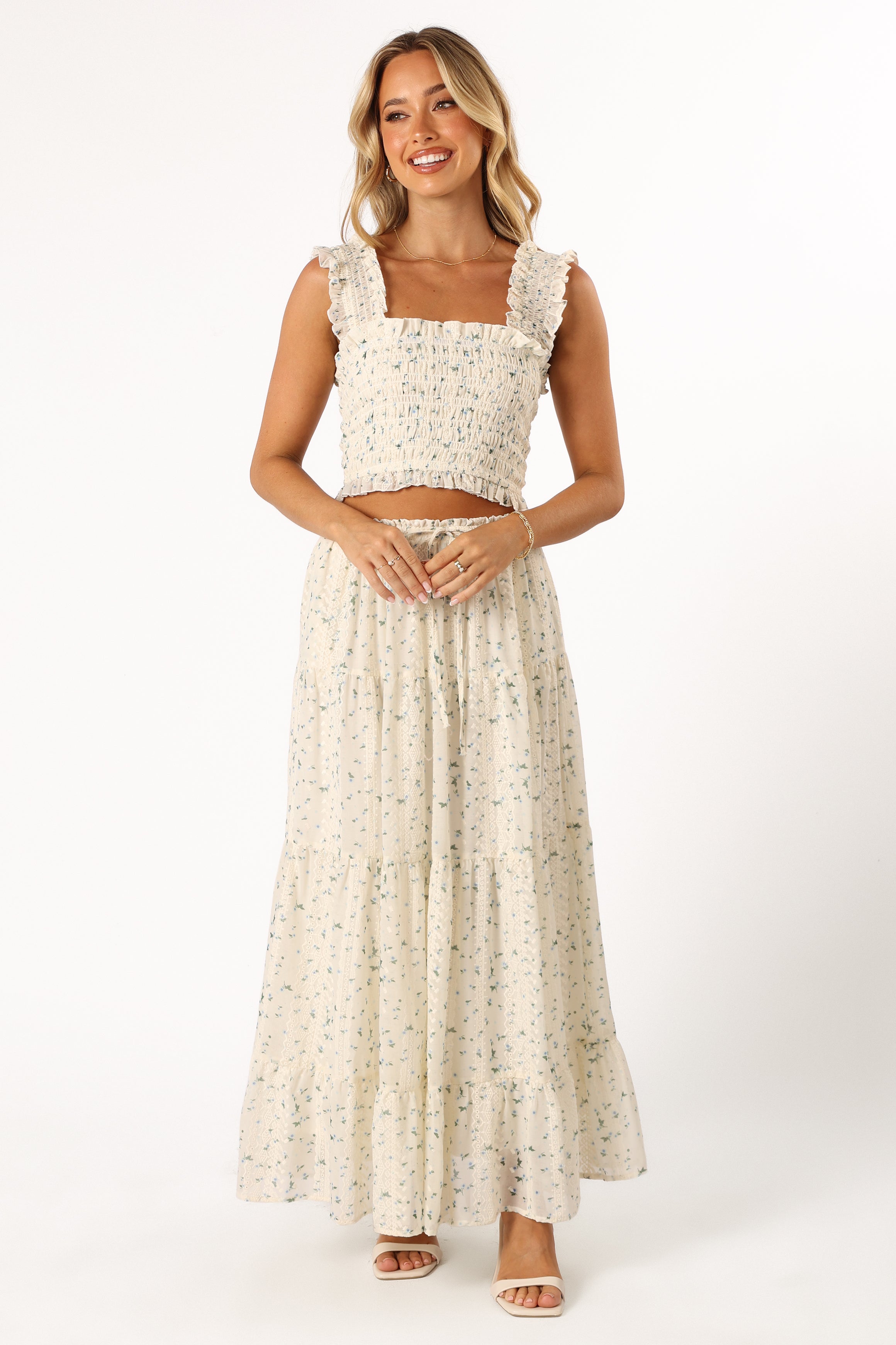 Petal and Pup USA BOTTOMS Amberlyn Maxi Skirt - Blue Floral