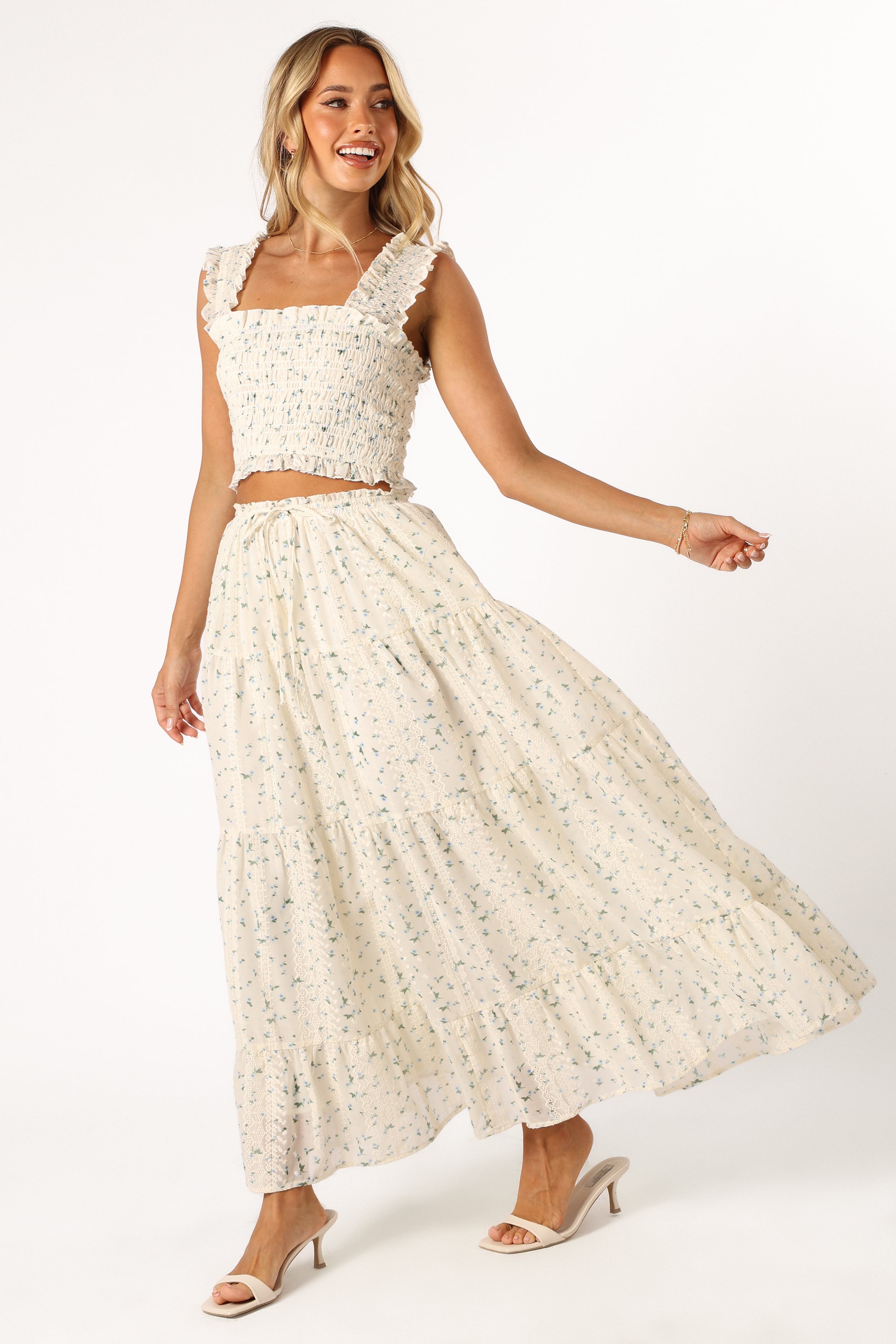 Petal and Pup USA BOTTOMS Amberlyn Maxi Skirt - Blue Floral