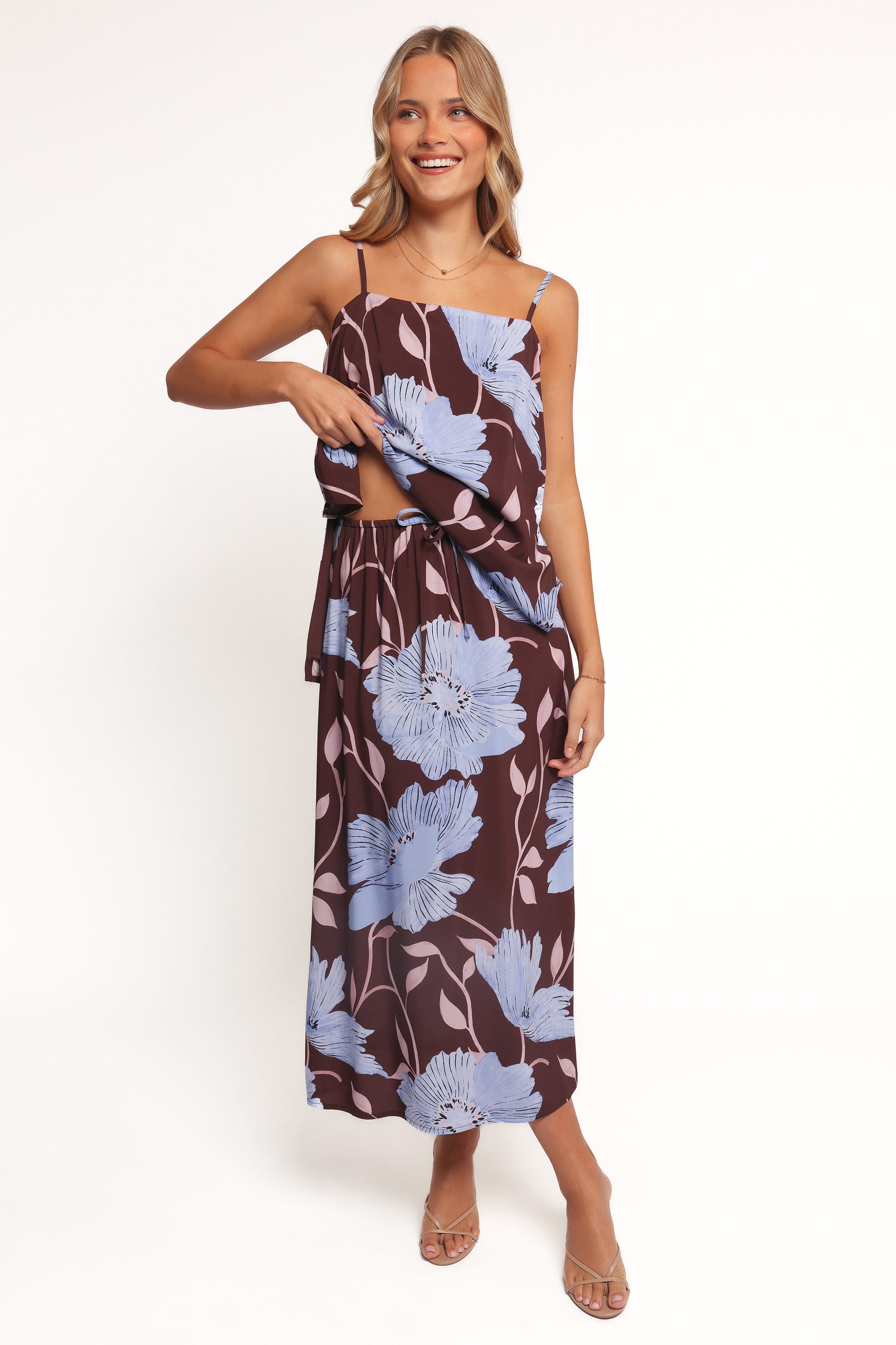 Petal and Pup USA BOTTOMS Angie Midi Skirt - Blue Poppies