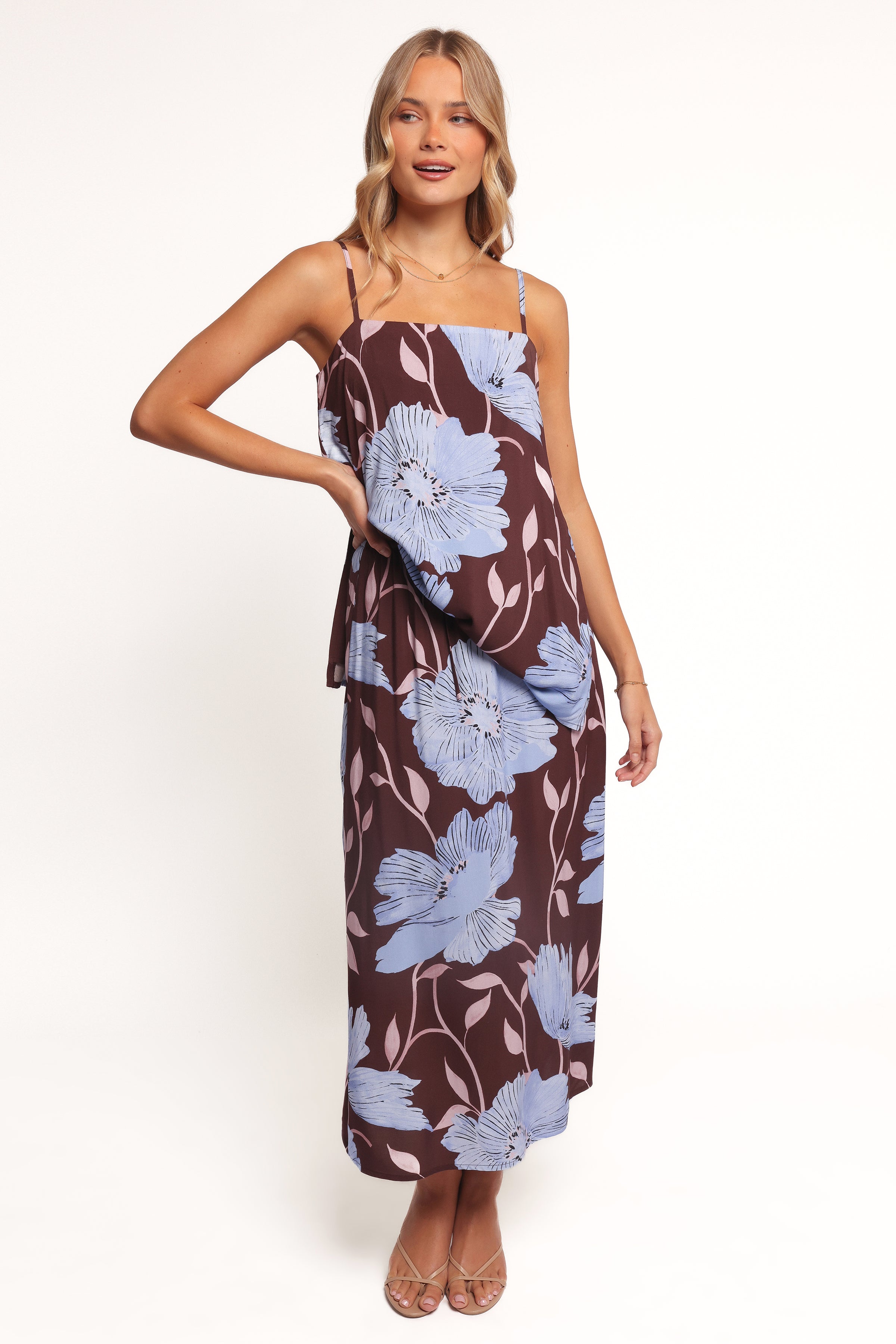 Petal and Pup USA BOTTOMS Angie Midi Skirt - Blue Poppies