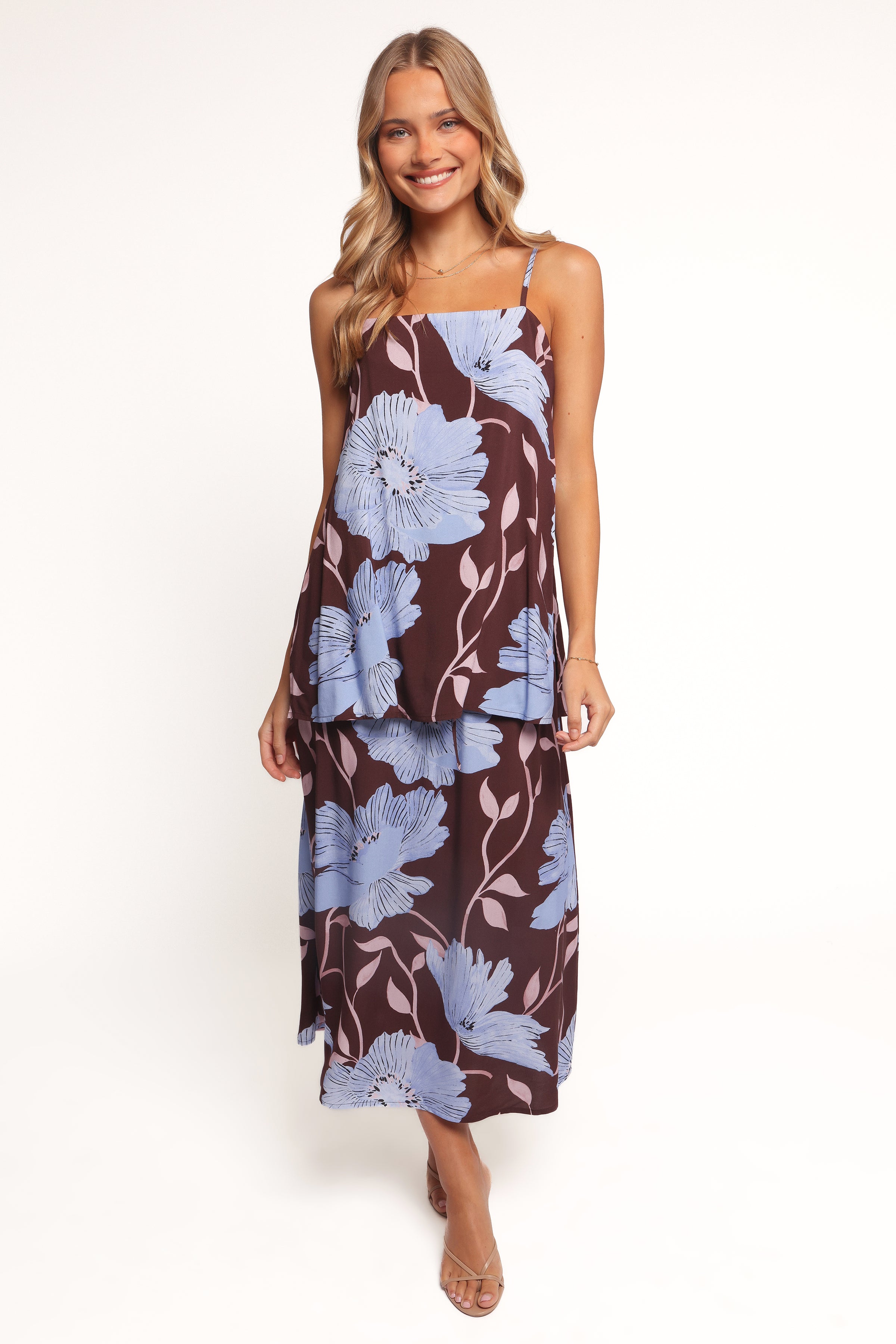 Petal and Pup USA BOTTOMS Angie Midi Skirt - Blue Poppies