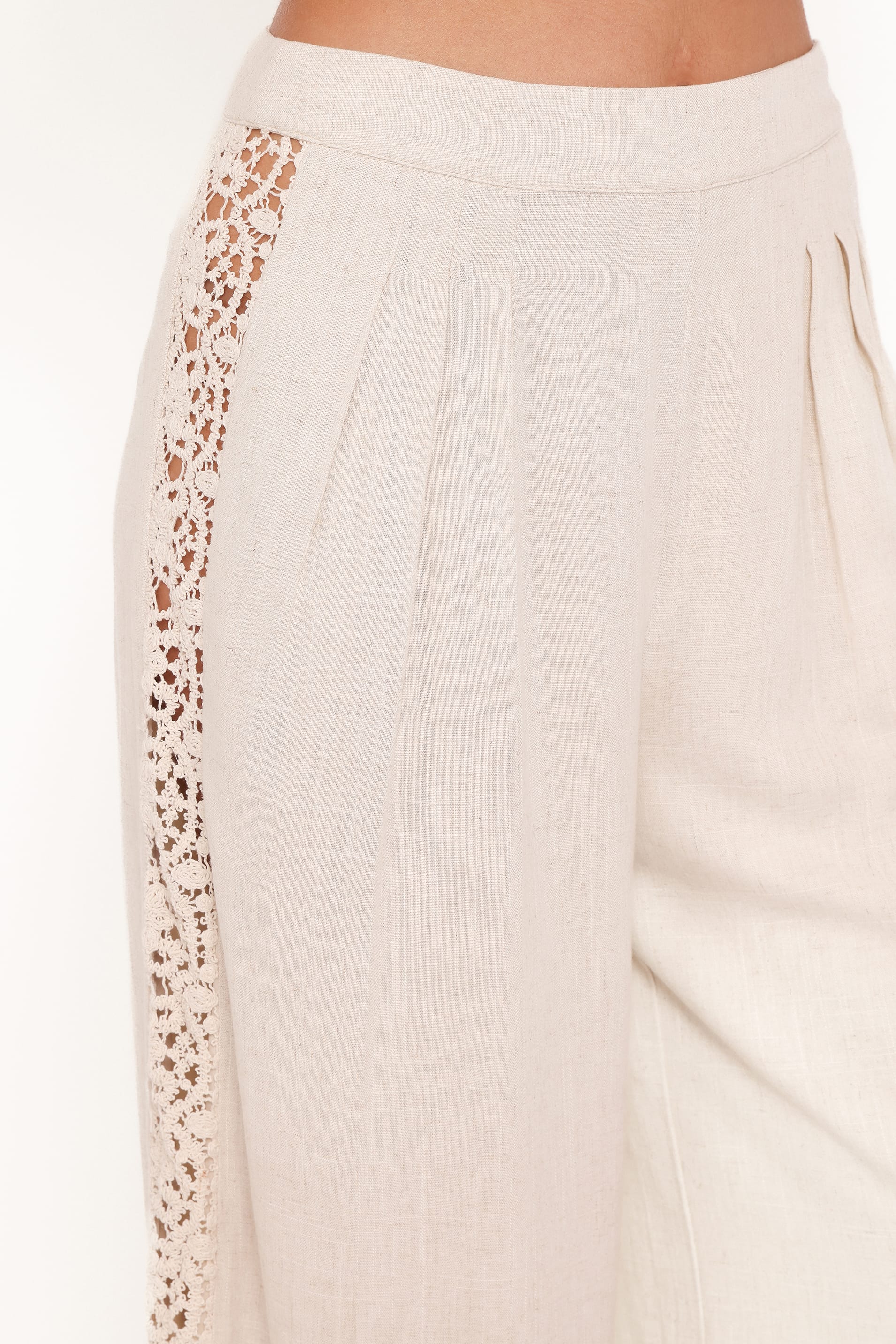 Petal and Pup USA BOTTOMS Arles Wide Leg Pants - Beige Lace