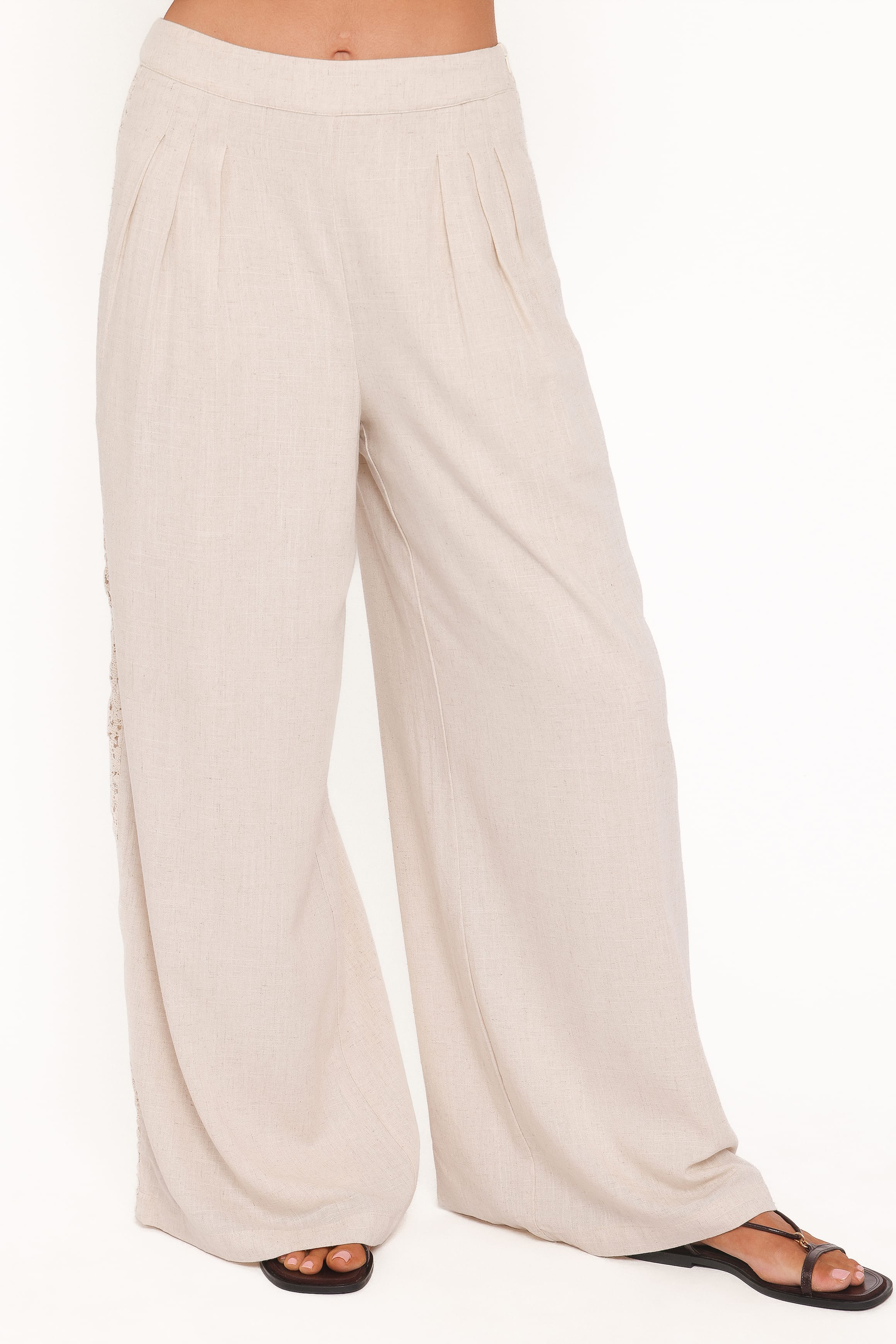 Petal and Pup USA BOTTOMS Arles Wide Leg Pants - Beige Lace