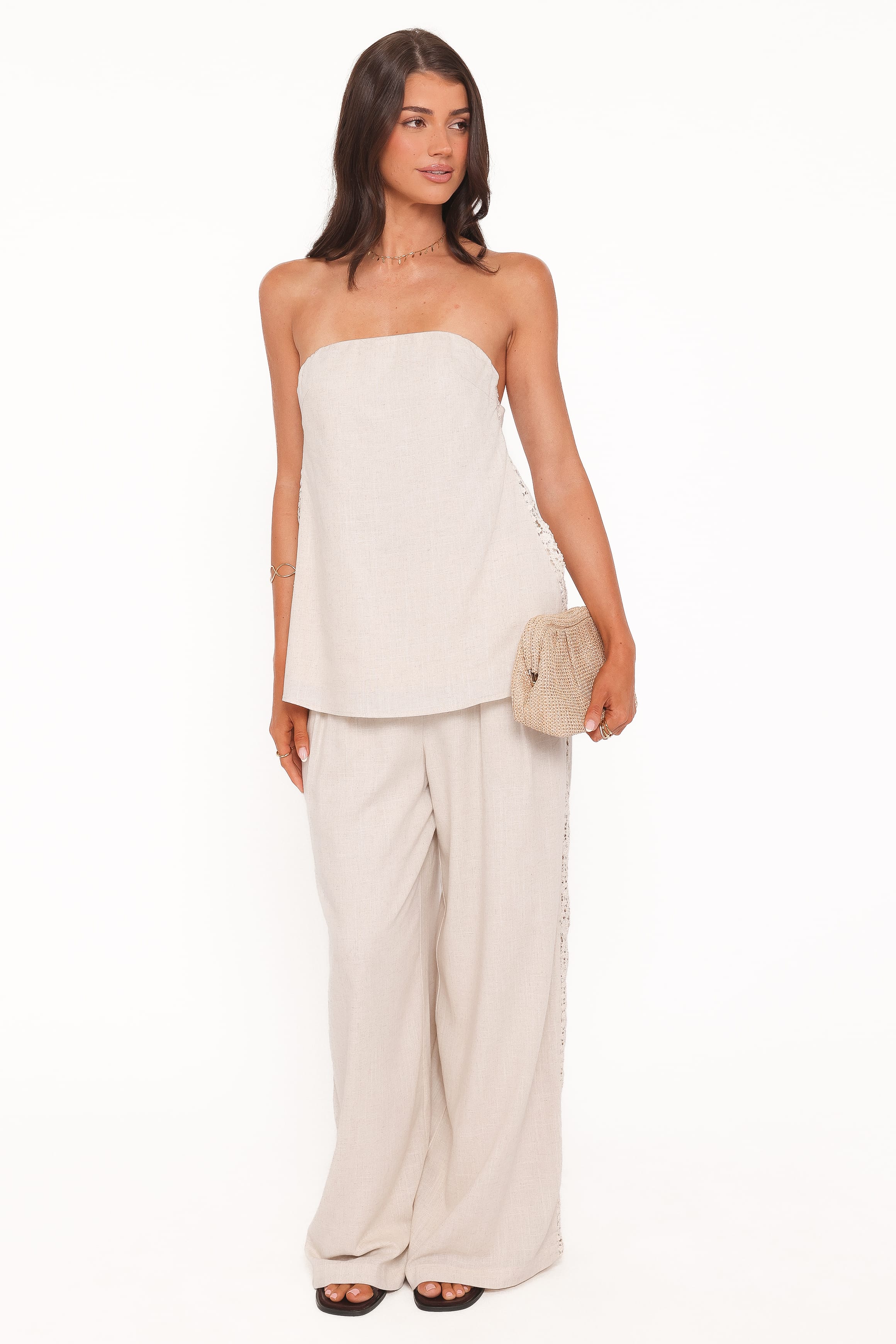 Petal and Pup USA BOTTOMS Arles Wide Leg Pants - Beige Lace