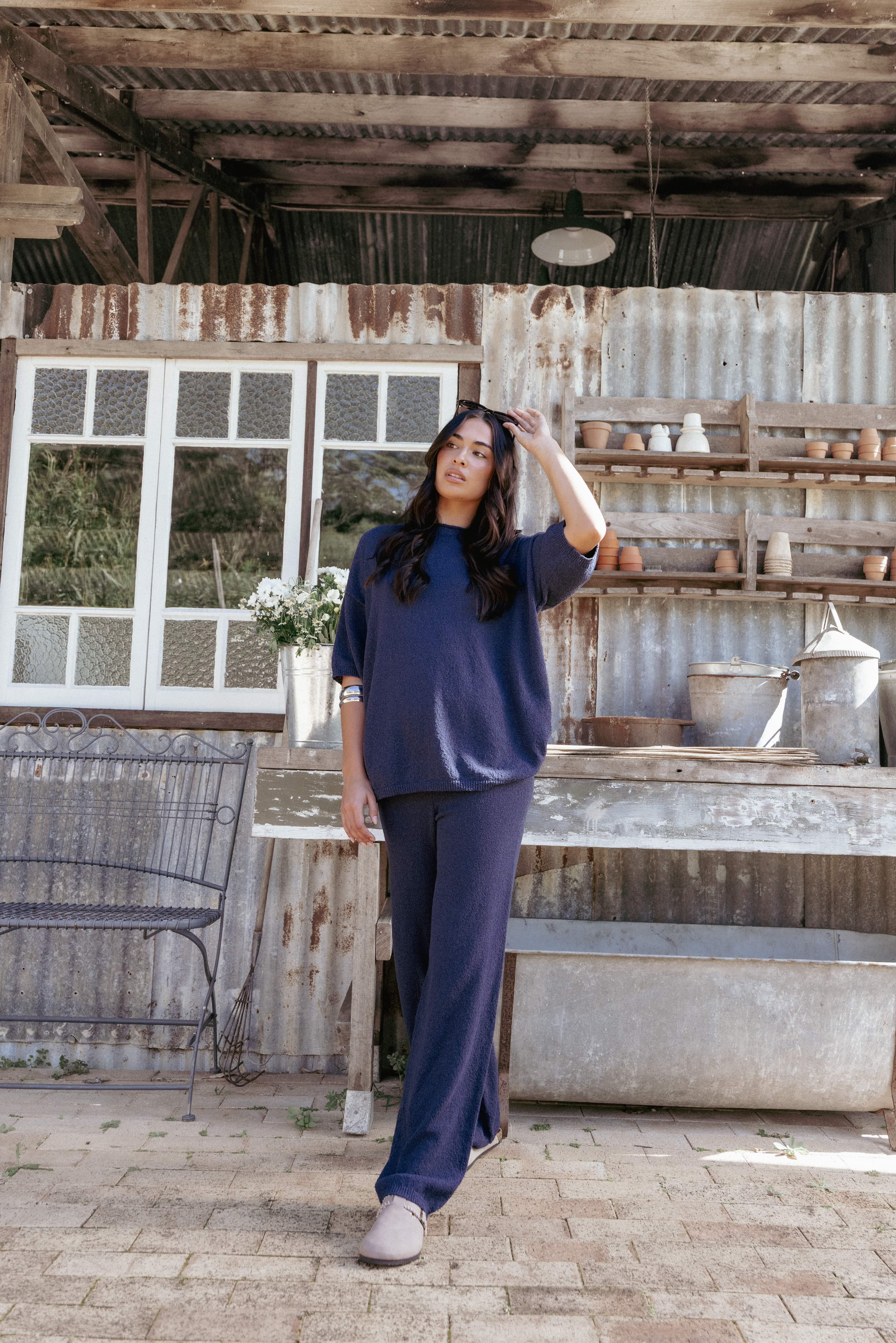 Petal and Pup USA BOTTOMS Ashby Knit Pant - Navy