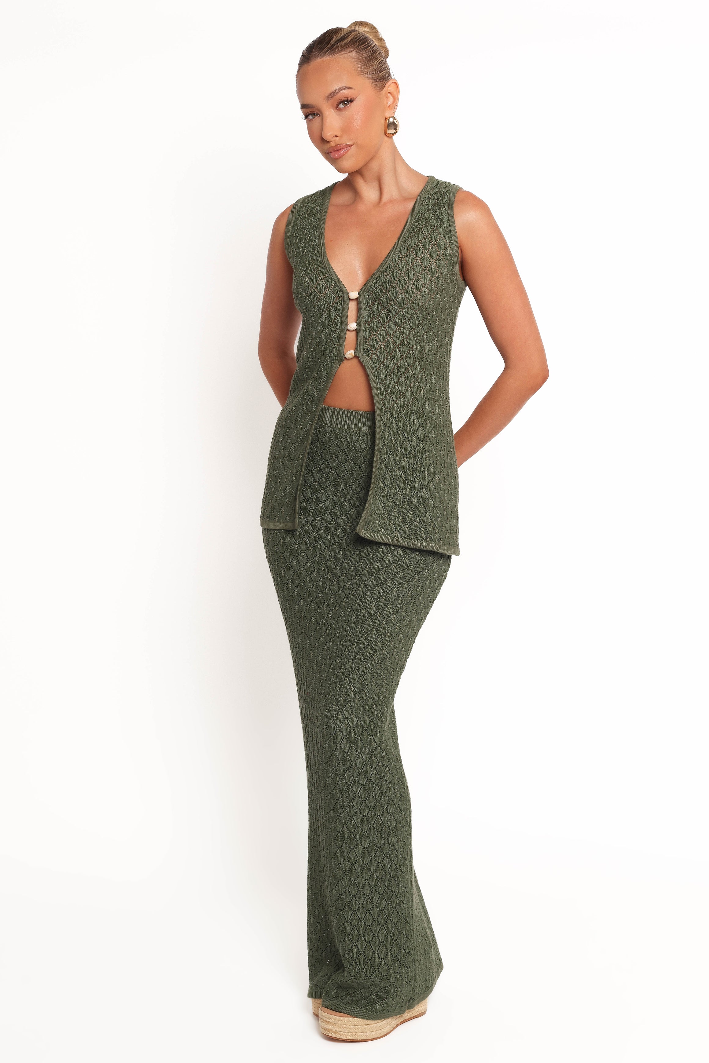 Petal and Pup USA BOTTOMS Asplie Knit Maxi Skirt - Olive
