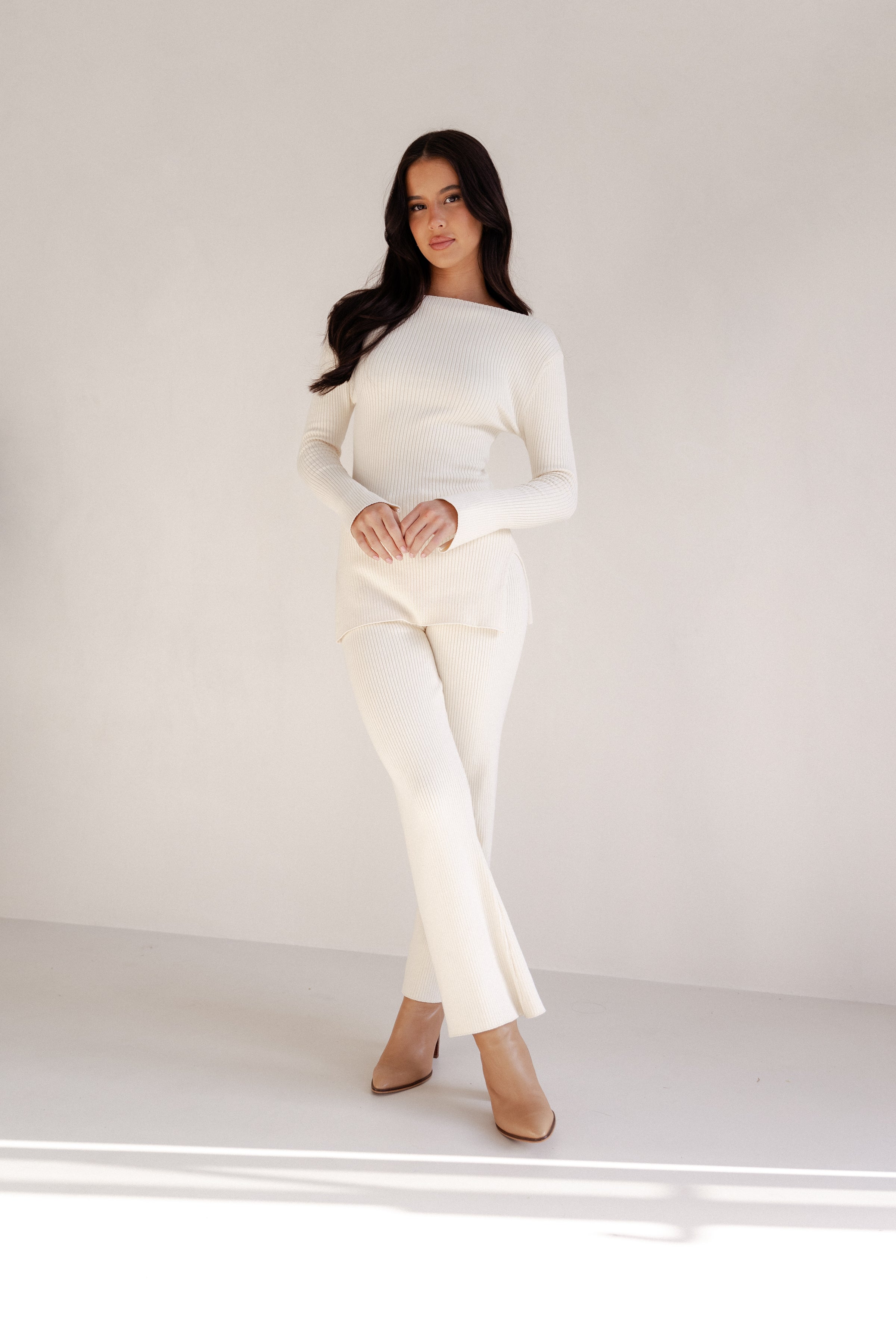 Petal and Pup USA BOTTOMS Beeba Ribbed Knit Pants - Cream