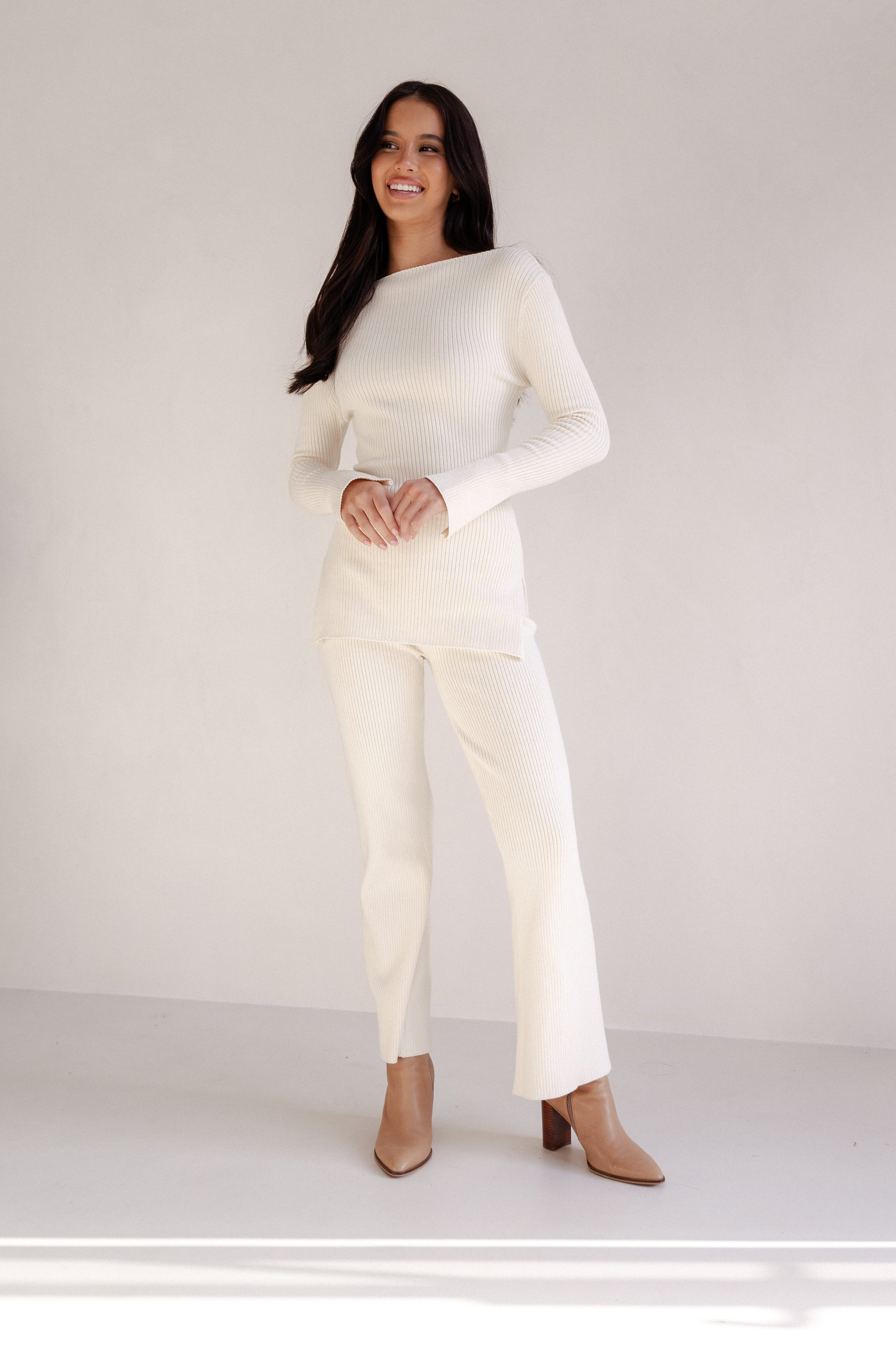 Petal and Pup USA BOTTOMS Beeba Ribbed Knit Pants - Cream