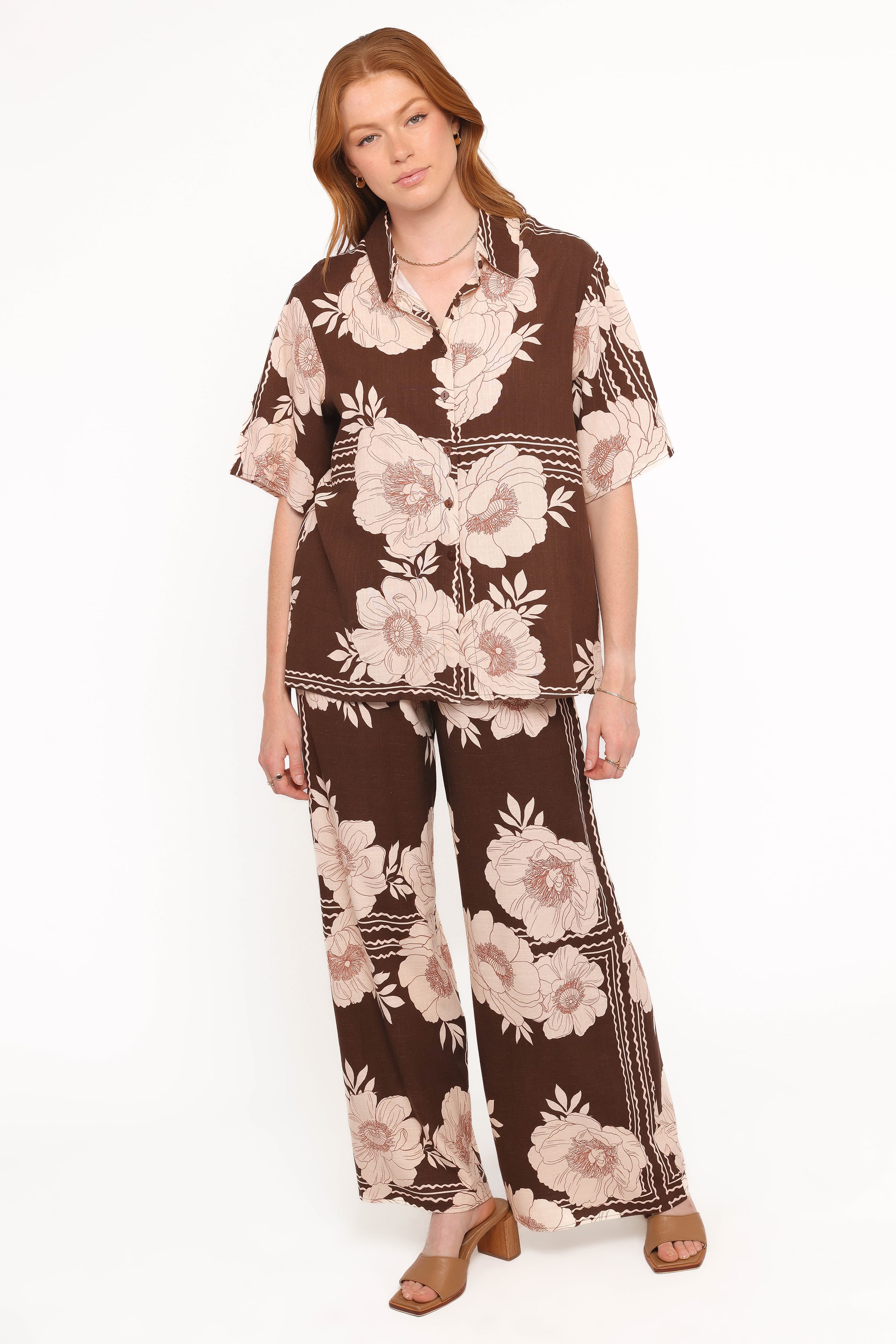 Petal and Pup USA BOTTOMS Bernadine Wide Leg Pant - Brown Floral