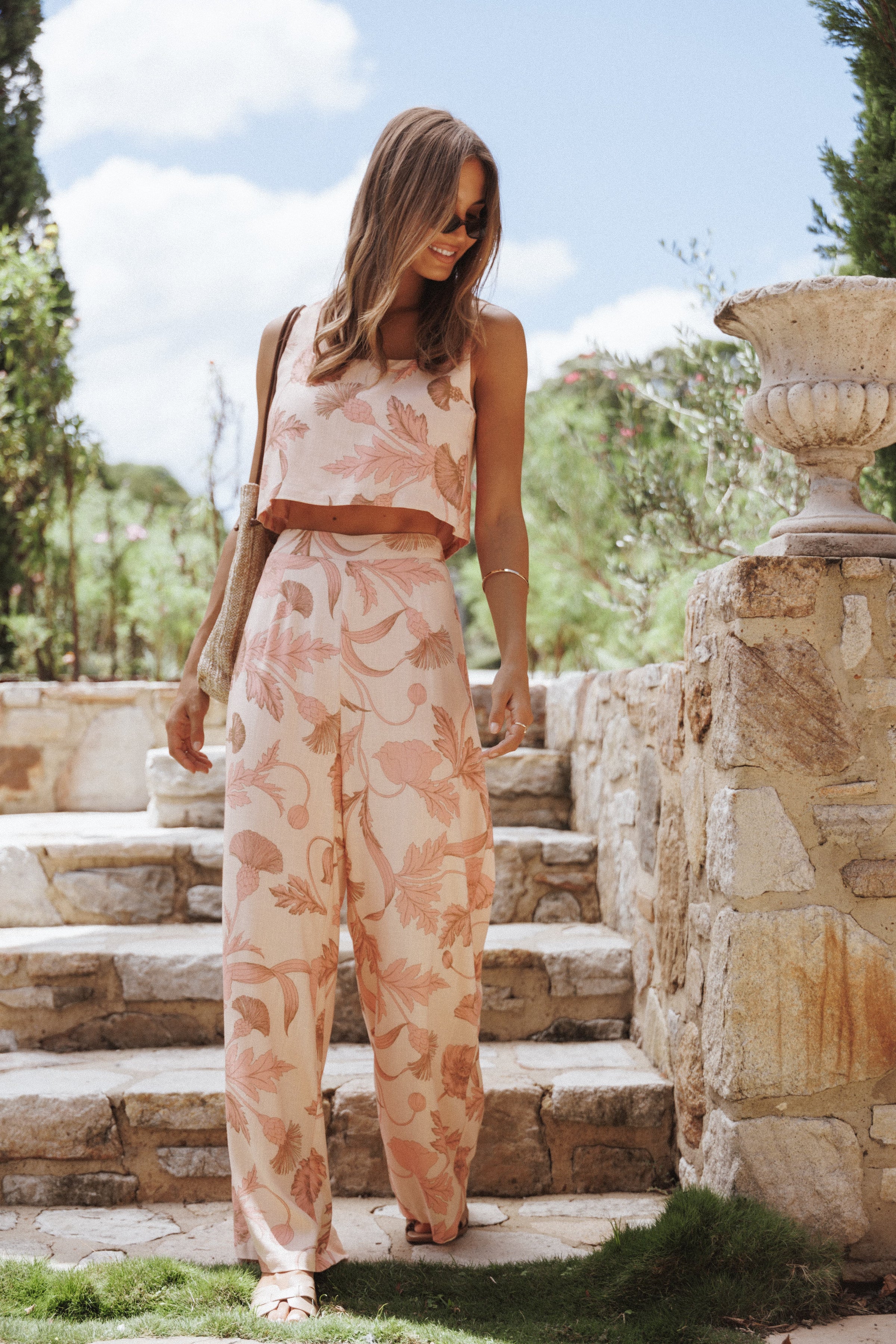 Petal and Pup USA BOTTOMS Brayden Wide Leg Linen Pant - Pink Floral