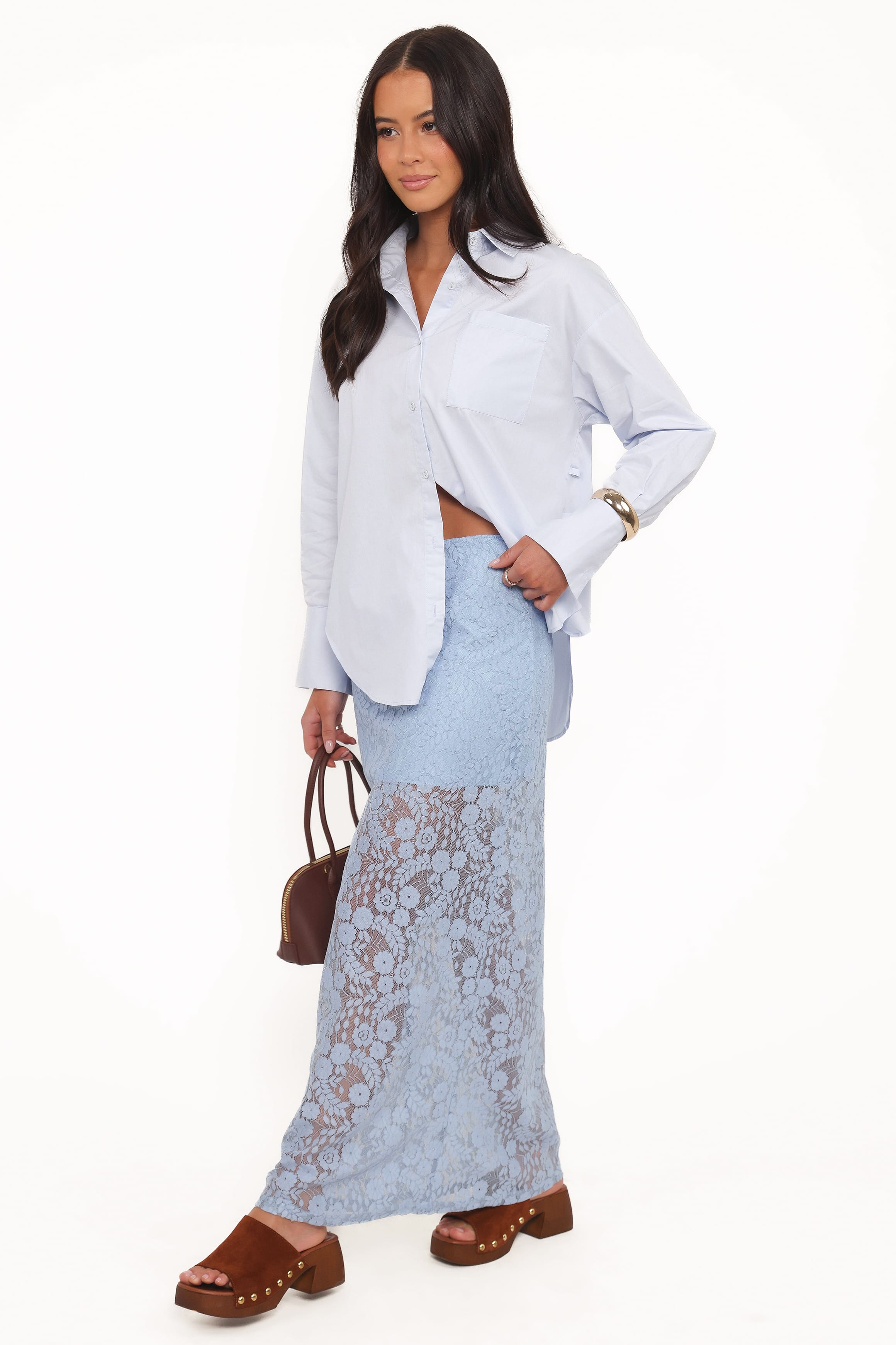 Petal and Pup USA BOTTOMS Brittany Lace Maxi Skirt - Blue
