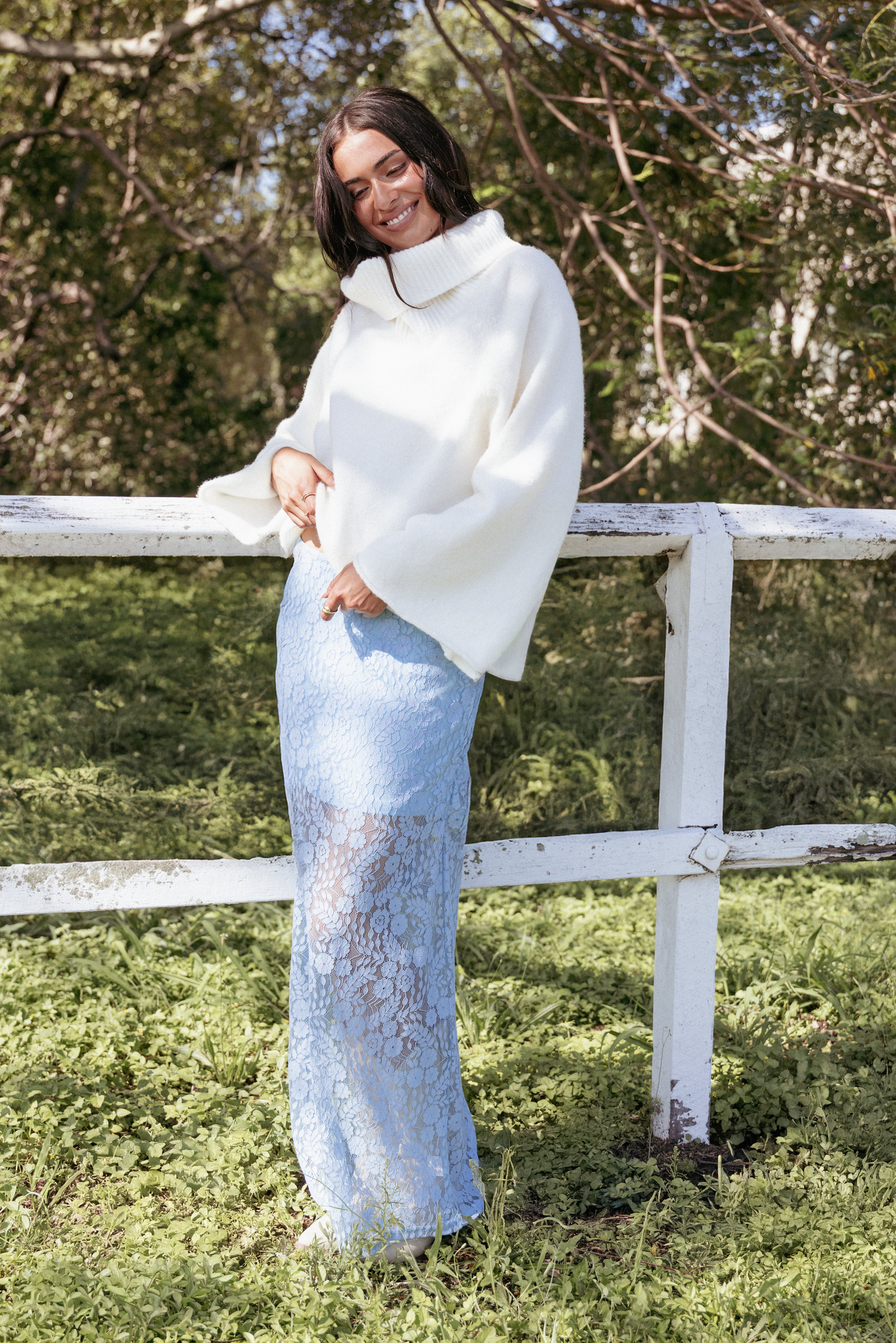 Petal and Pup USA BOTTOMS Brittany Lace Maxi Skirt - Blue