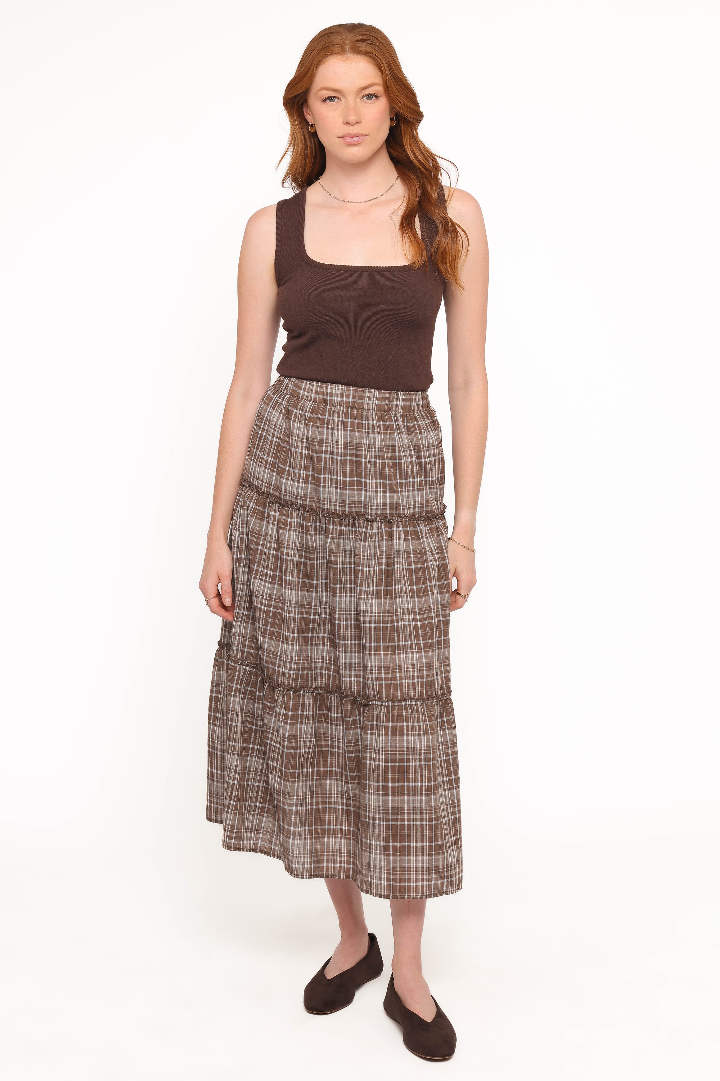 Petal and Pup USA BOTTOMS Campbell Tiered Maxi Skirt - Juno Check