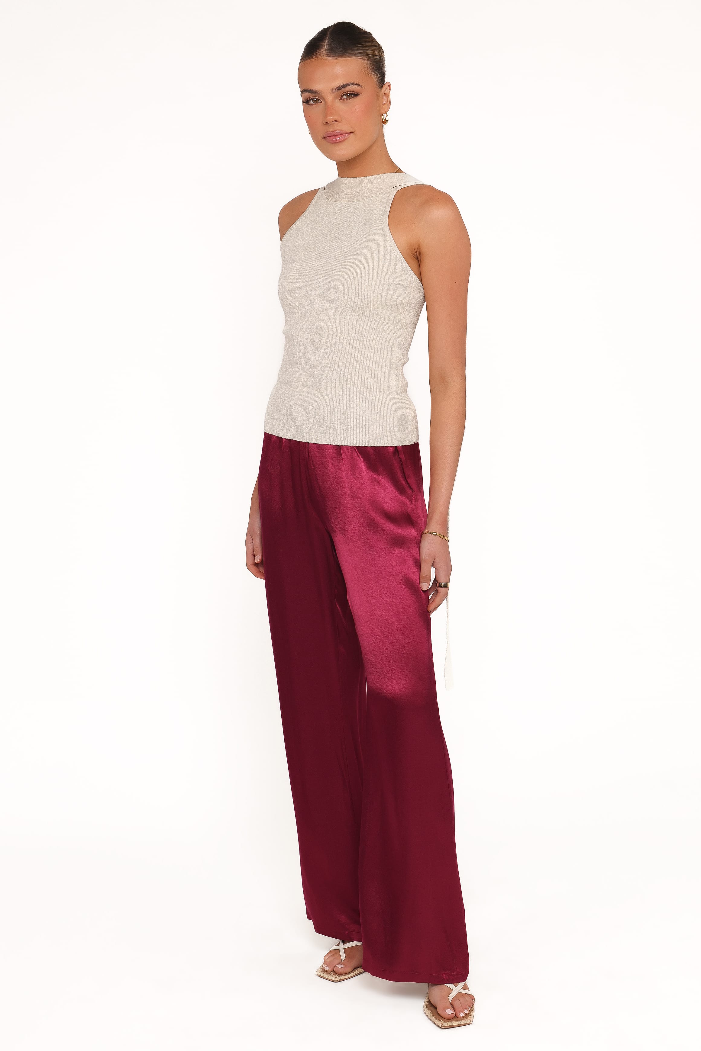 Petal and Pup USA BOTTOMS Carissa Satin Pants - Berry