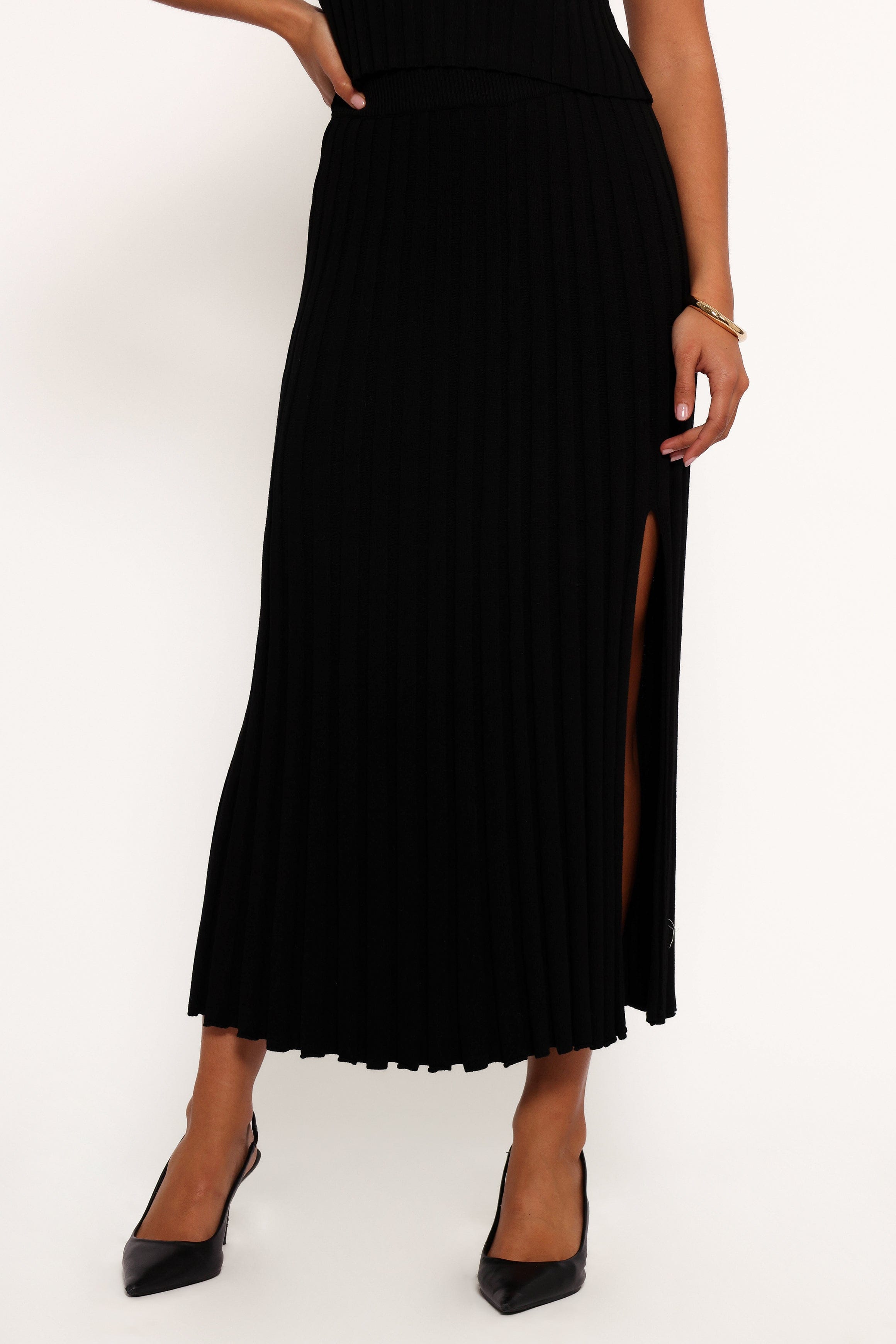 Petal and Pup USA BOTTOMS Carson Knit Midi Skirt - Black