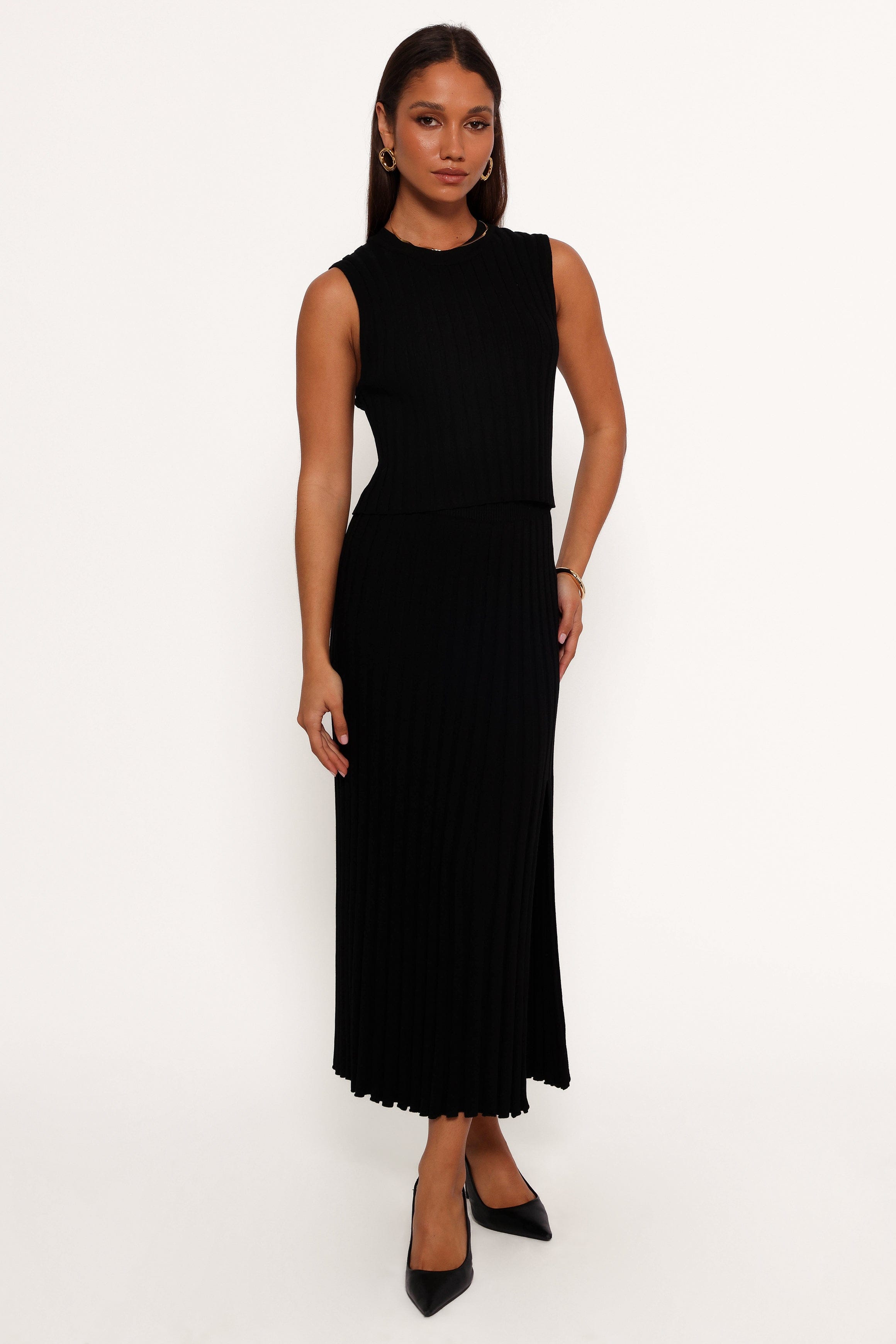 Petal and Pup USA BOTTOMS Carson Knit Midi Skirt - Black