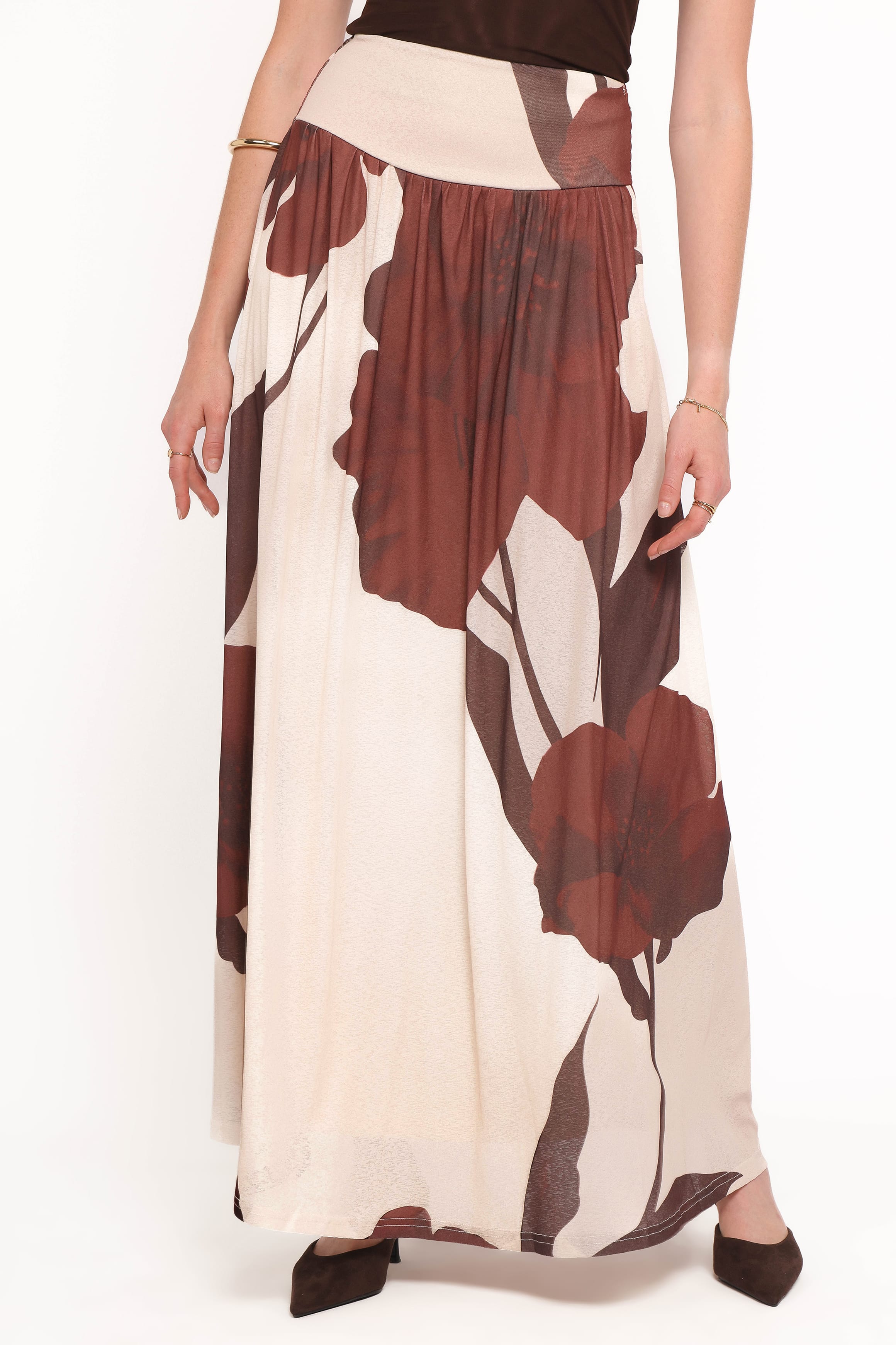 Petal and Pup USA BOTTOMS Cascade Maxi Skirt - Cream Brown Floral