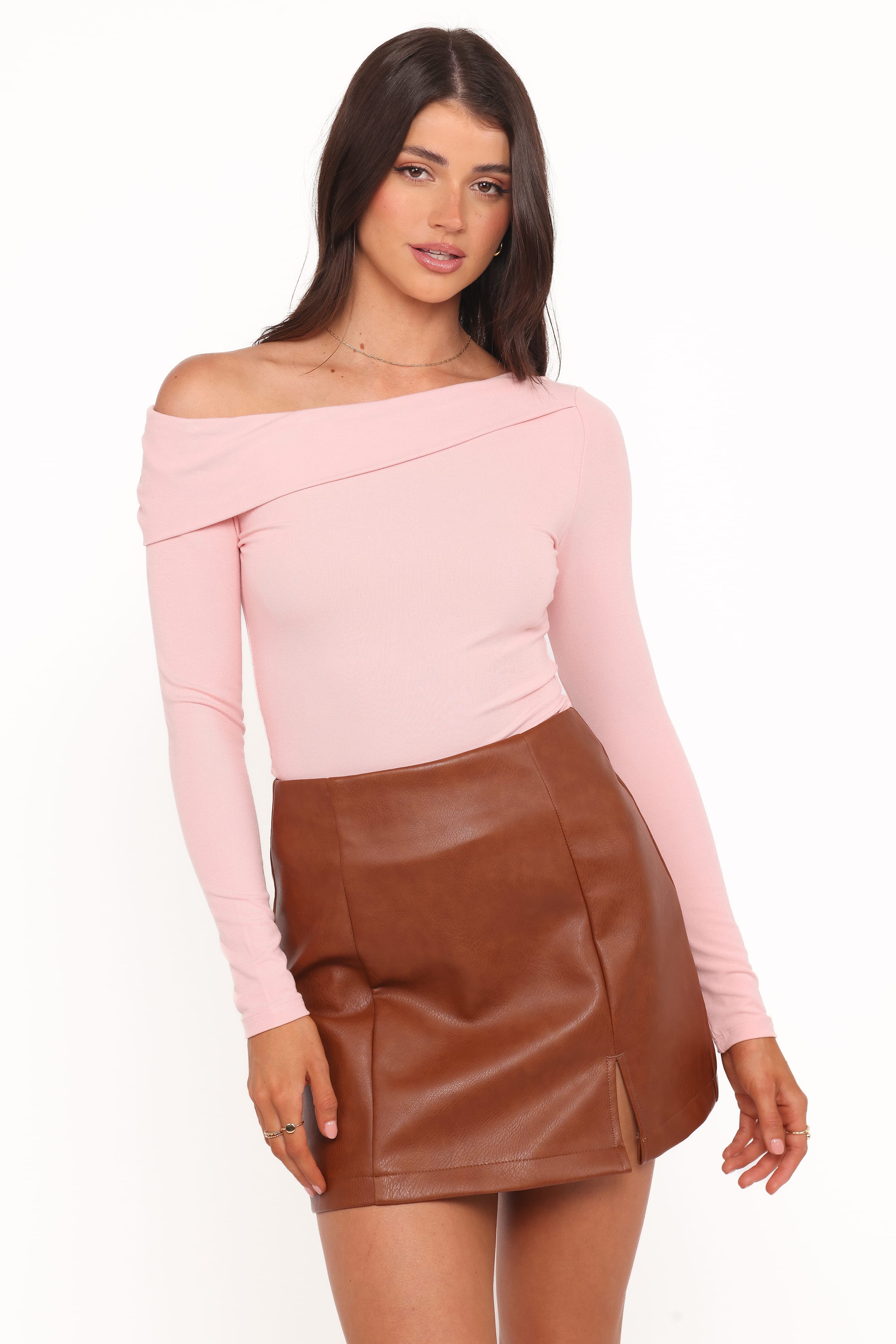 Petal and Pup USA BOTTOMS Catania Faux Leather Mini Skirt - Camel Brown