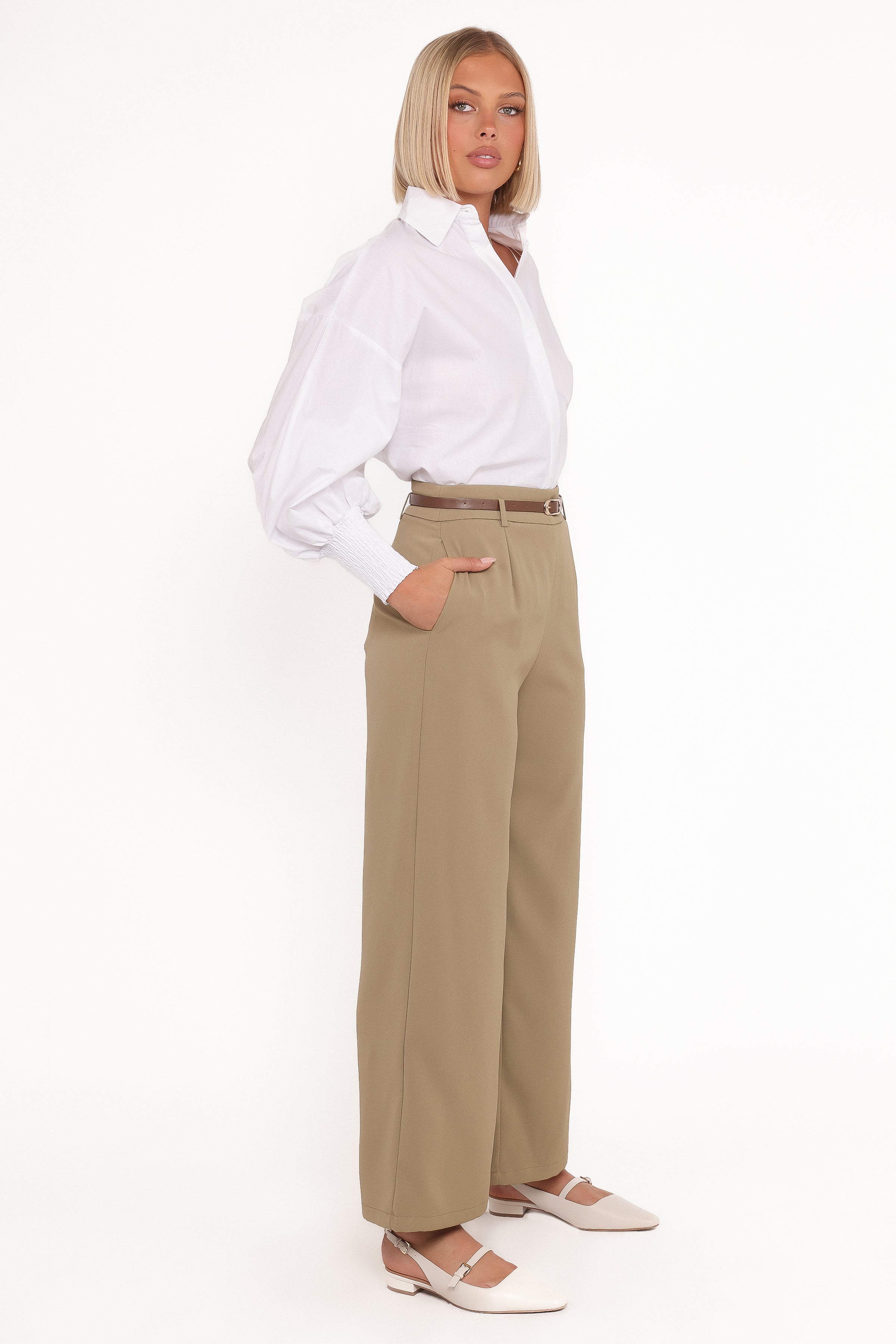 Petal and Pup USA BOTTOMS Ceres Belted Wide Leg Pant - Olive
