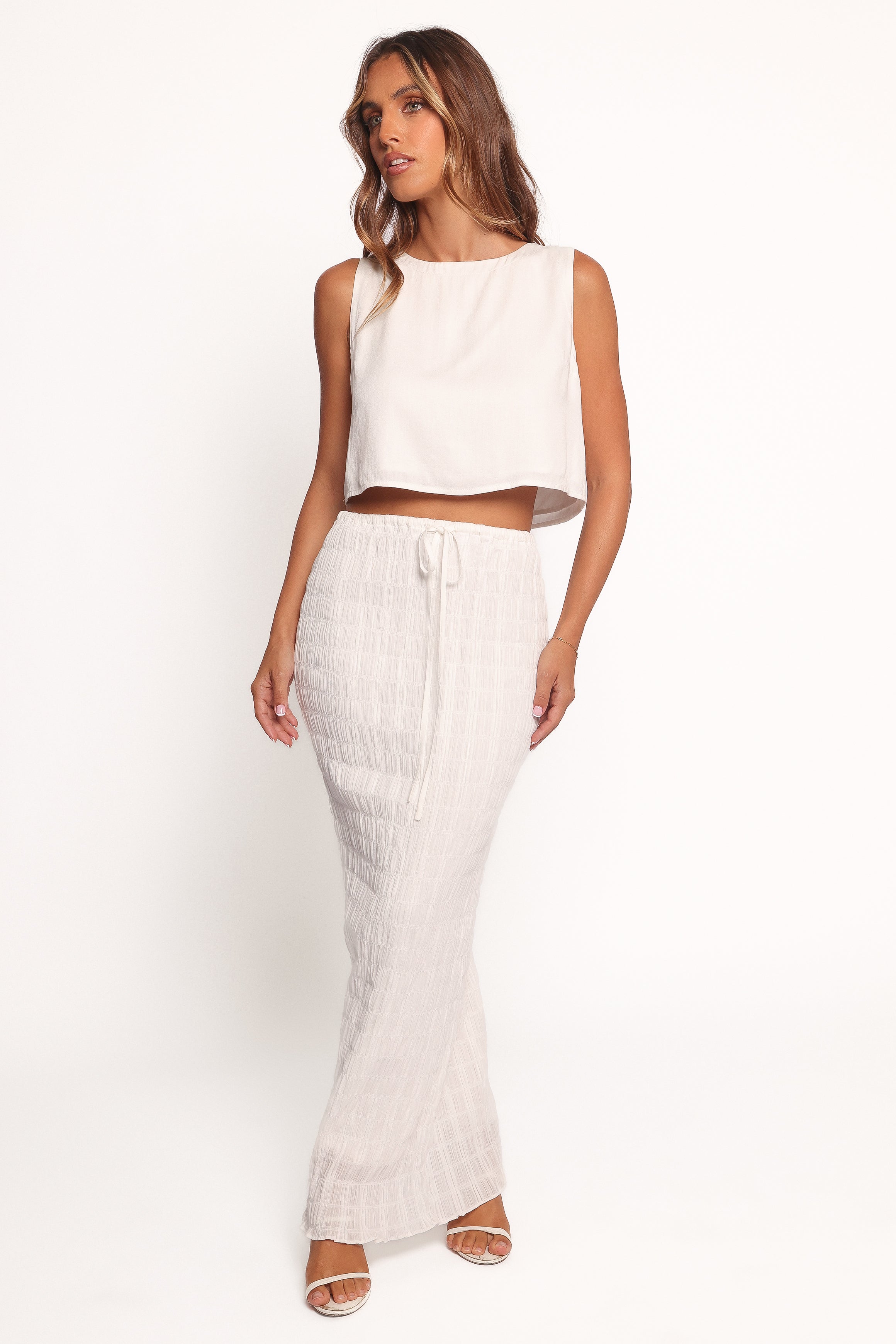 Petal and Pup USA BOTTOMS Charlotte Textured Maxi Skirt - White