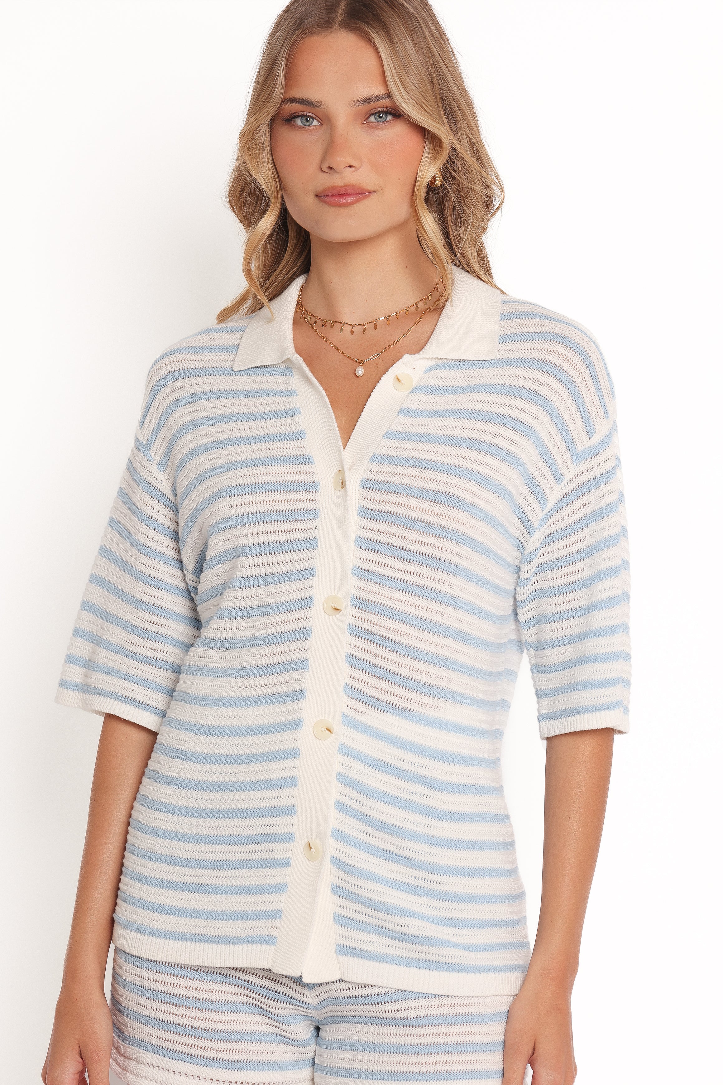 Petal and Pup USA BOTTOMS Cherie Knit Short - Cream Sky Blue