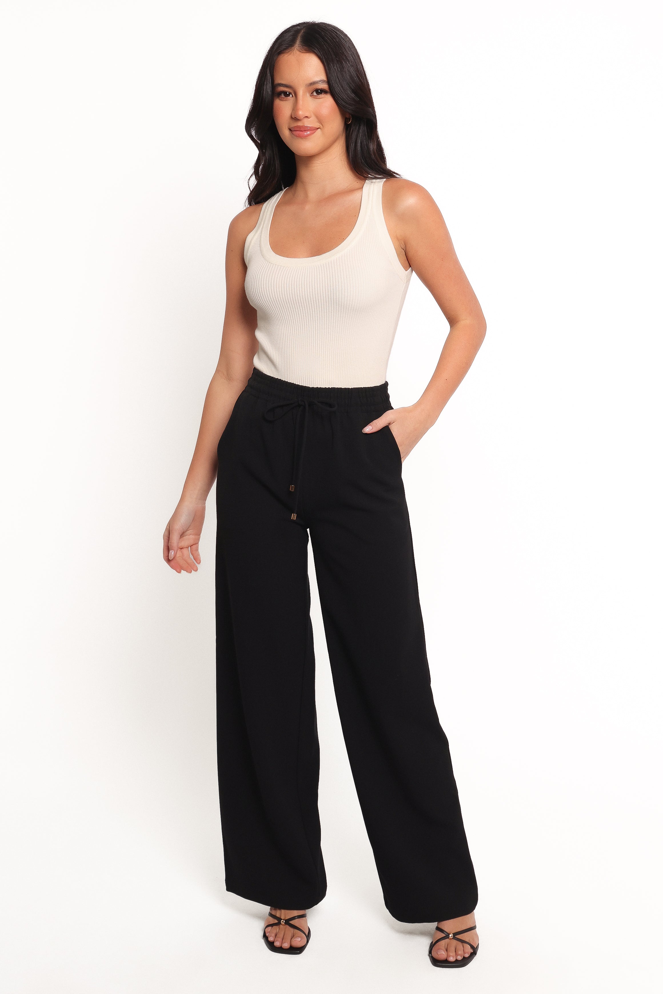 Petal and Pup USA BOTTOMS Cinch Wide Leg Crepe Pant - Black