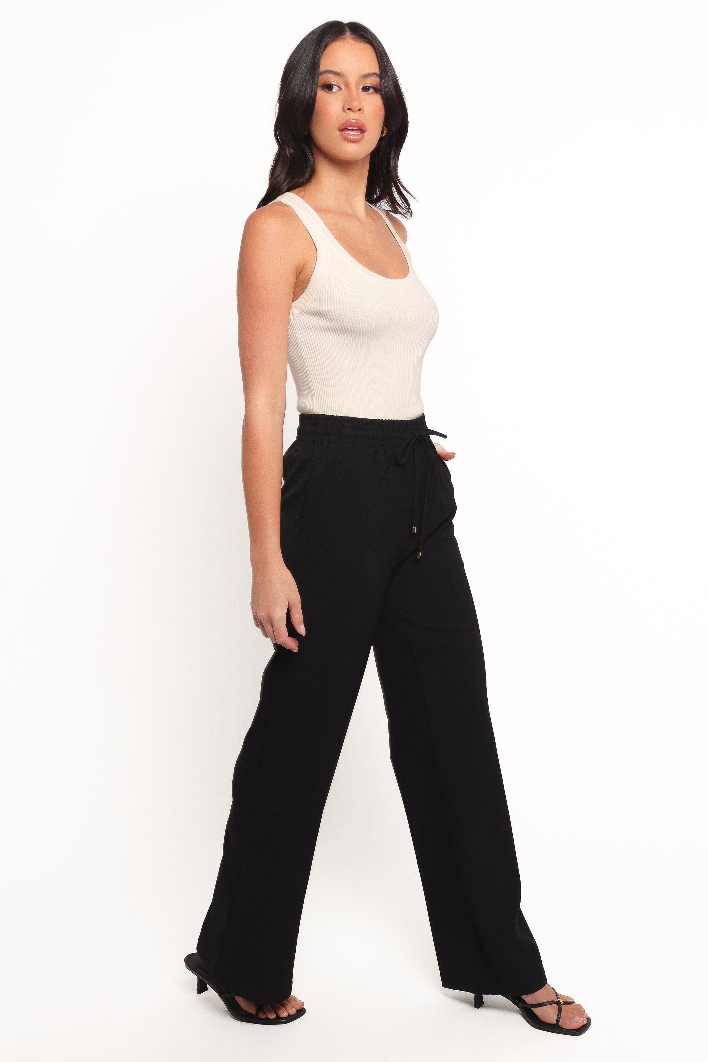 Petal and Pup USA BOTTOMS Cinch Wide Leg Crepe Pant - Black