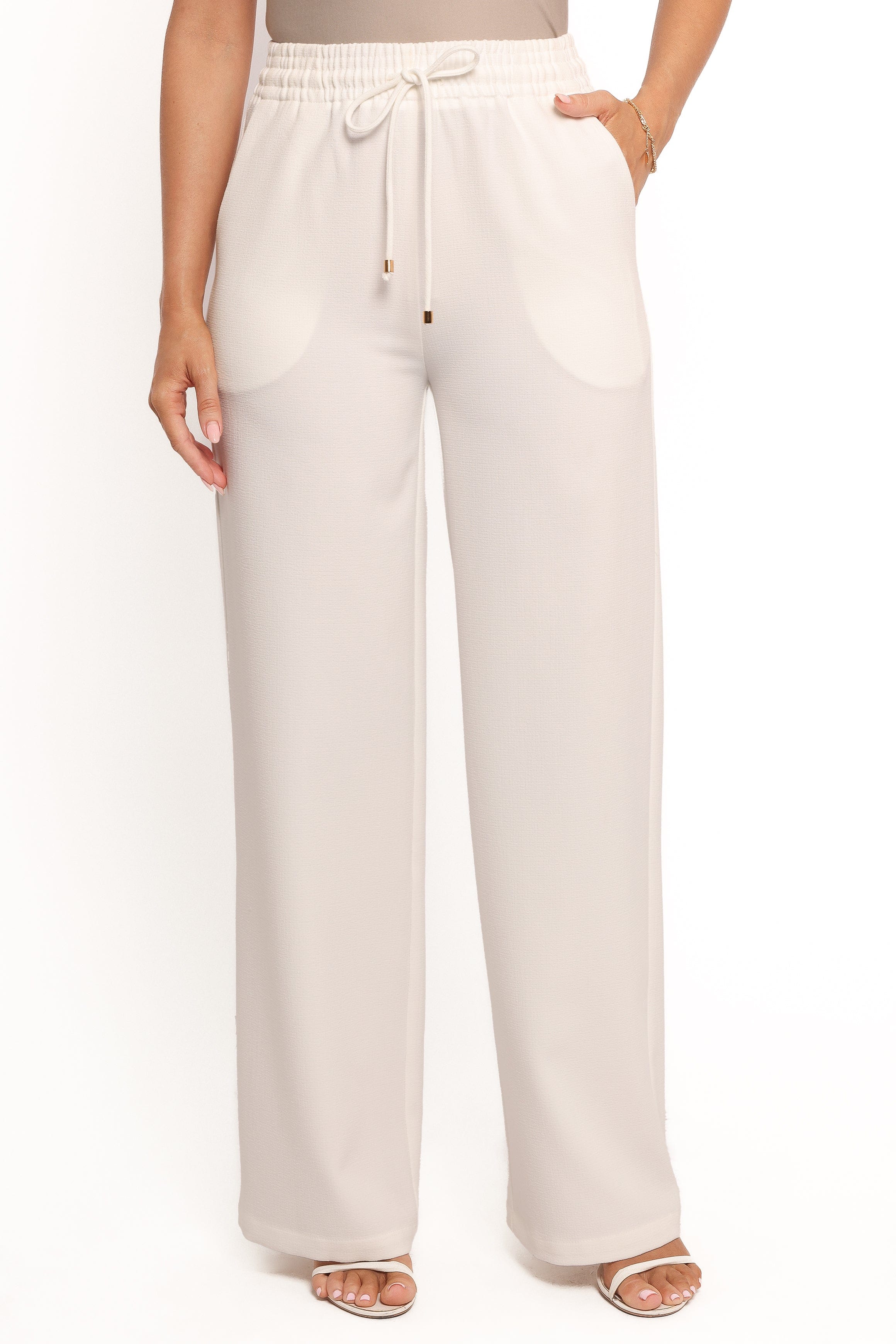 Petal and Pup USA BOTTOMS Cinch Wide Leg Crepe Pant - White