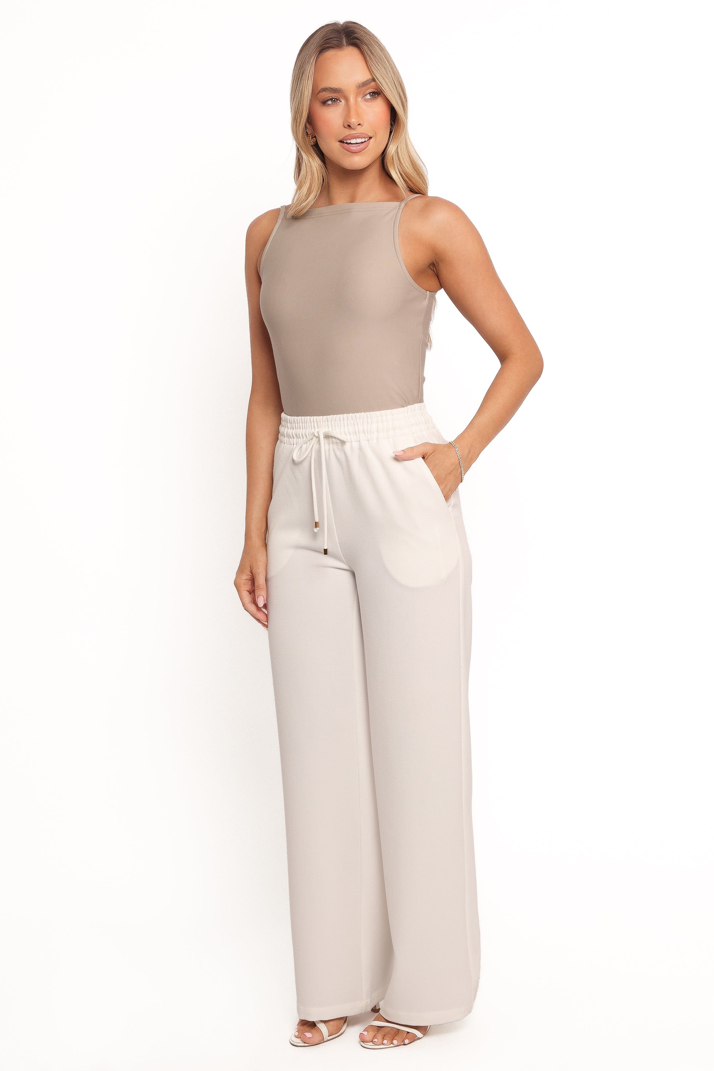 Petal and Pup USA BOTTOMS Cinch Wide Leg Crepe Pant - White