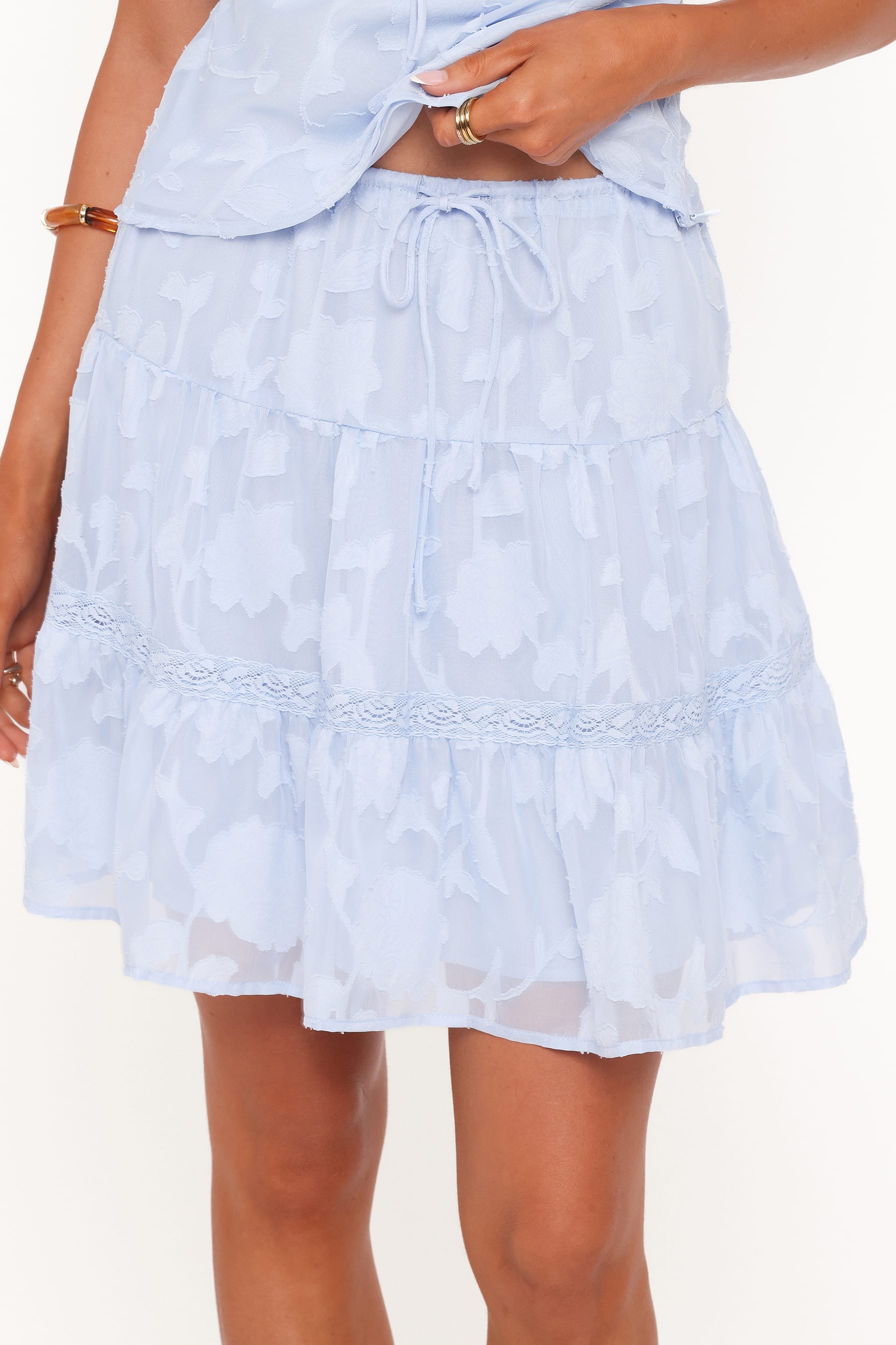 Petal and Pup USA BOTTOMS Clodagh Textured Tiered Mini Skirt - Powder Blue