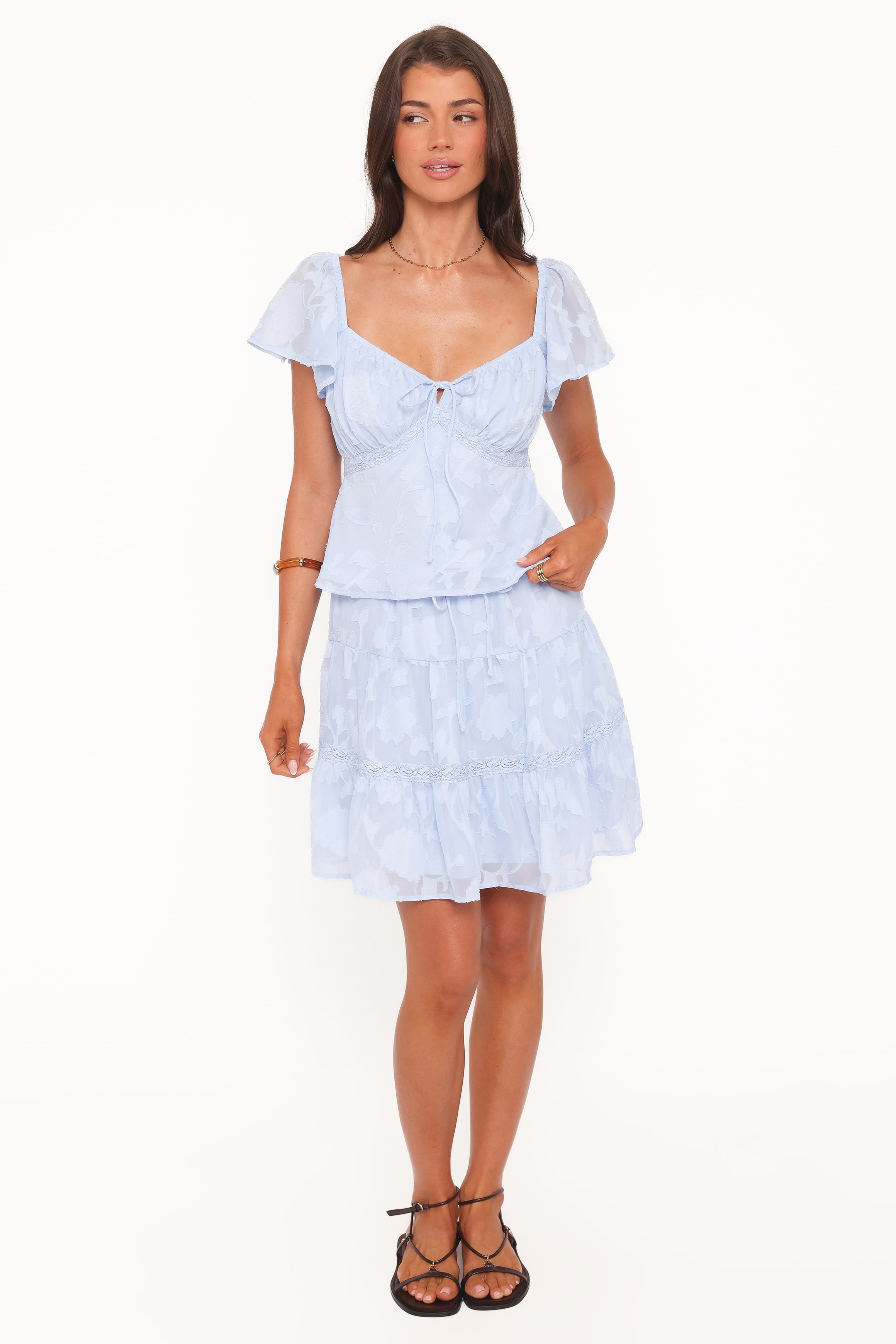 Petal and Pup USA BOTTOMS Clodagh Textured Tiered Mini Skirt - Powder Blue