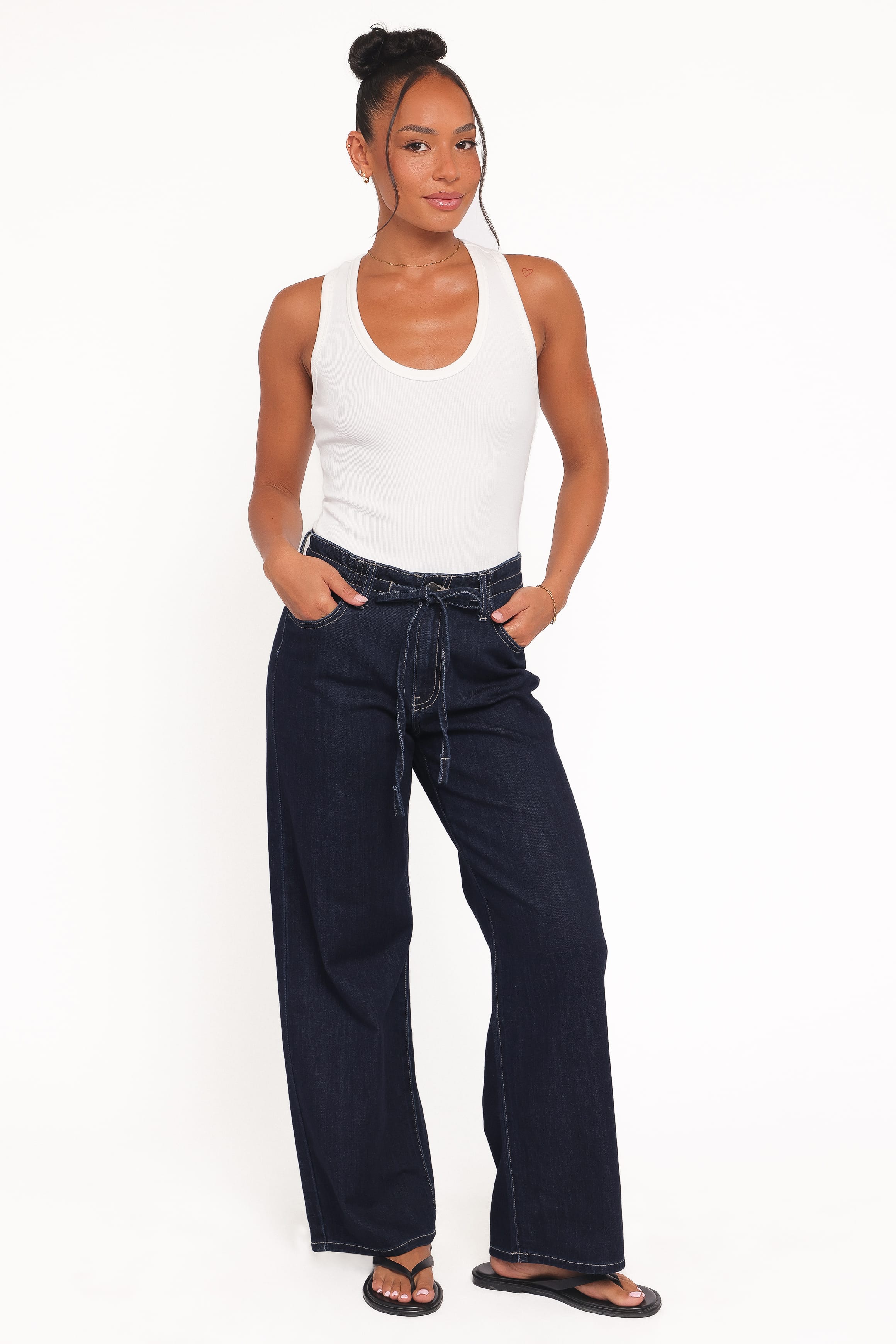 Petal and Pup USA BOTTOMS Clover Drawstring Wide Leg Jeans - Dark Wash