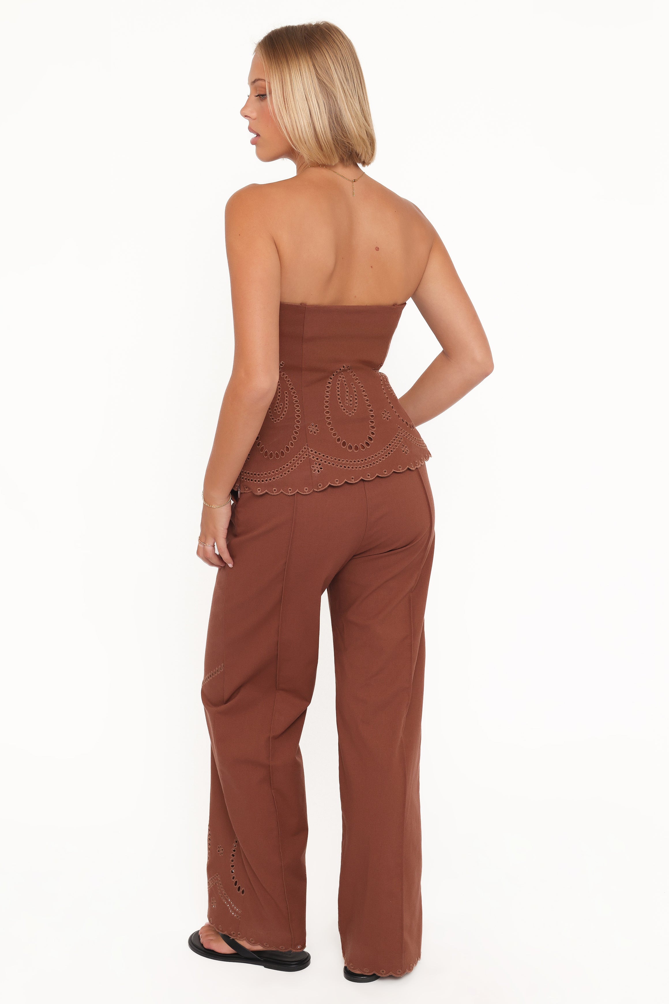 Petal and Pup USA BOTTOMS Dalia Eyelet Pant - Brown
