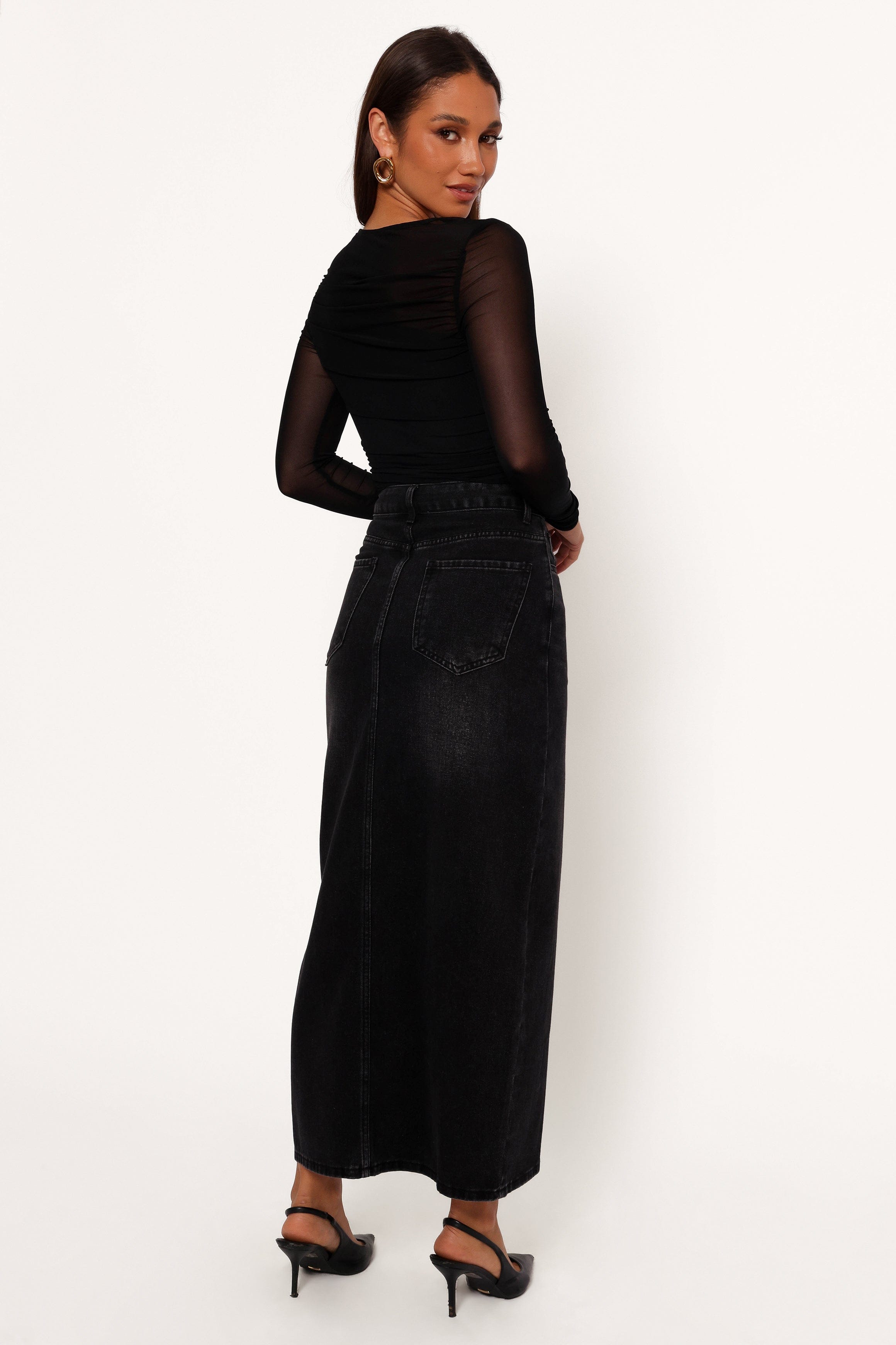 Petal and Pup USA BOTTOMS Dana Denim Midi Skirt - Black Wash