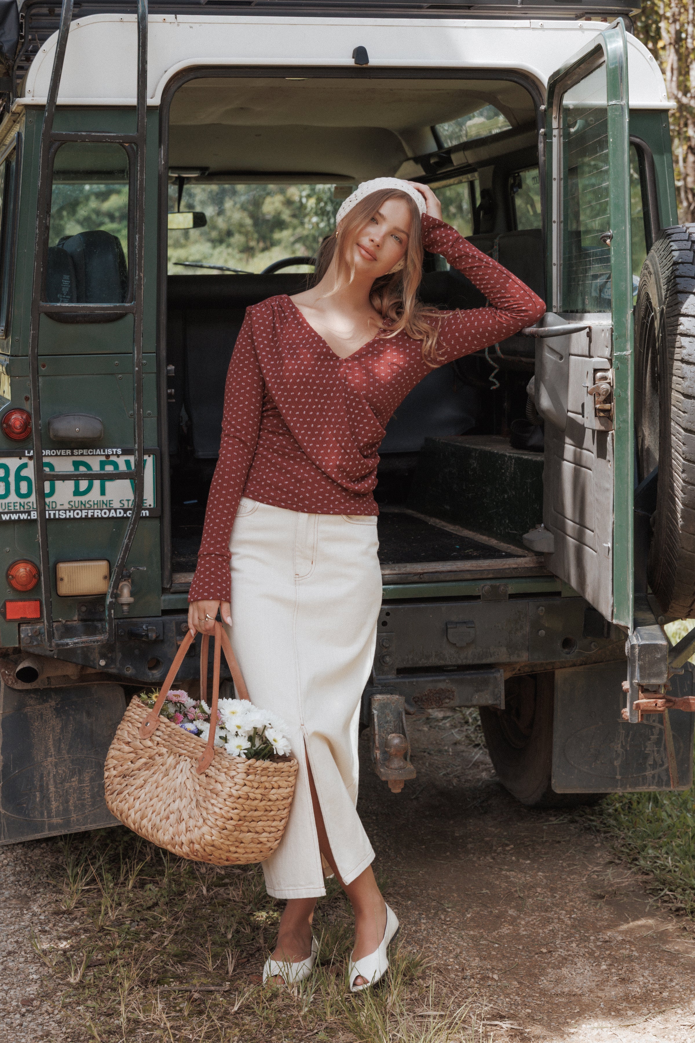 Petal and Pup USA BOTTOMS Dana Denim Midi Skirt - Bone