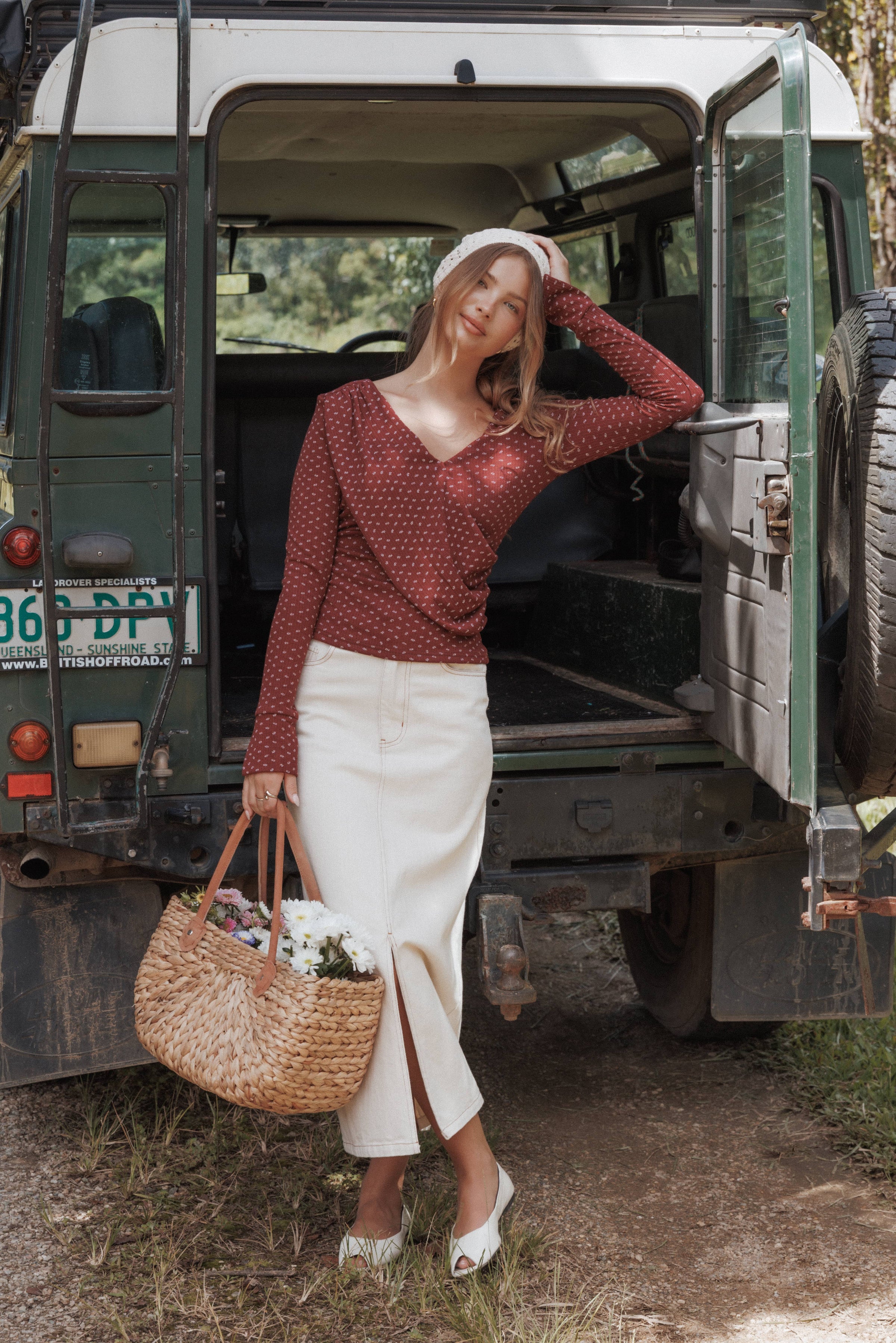 Petal and Pup USA BOTTOMS Dana Denim Midi Skirt - Bone