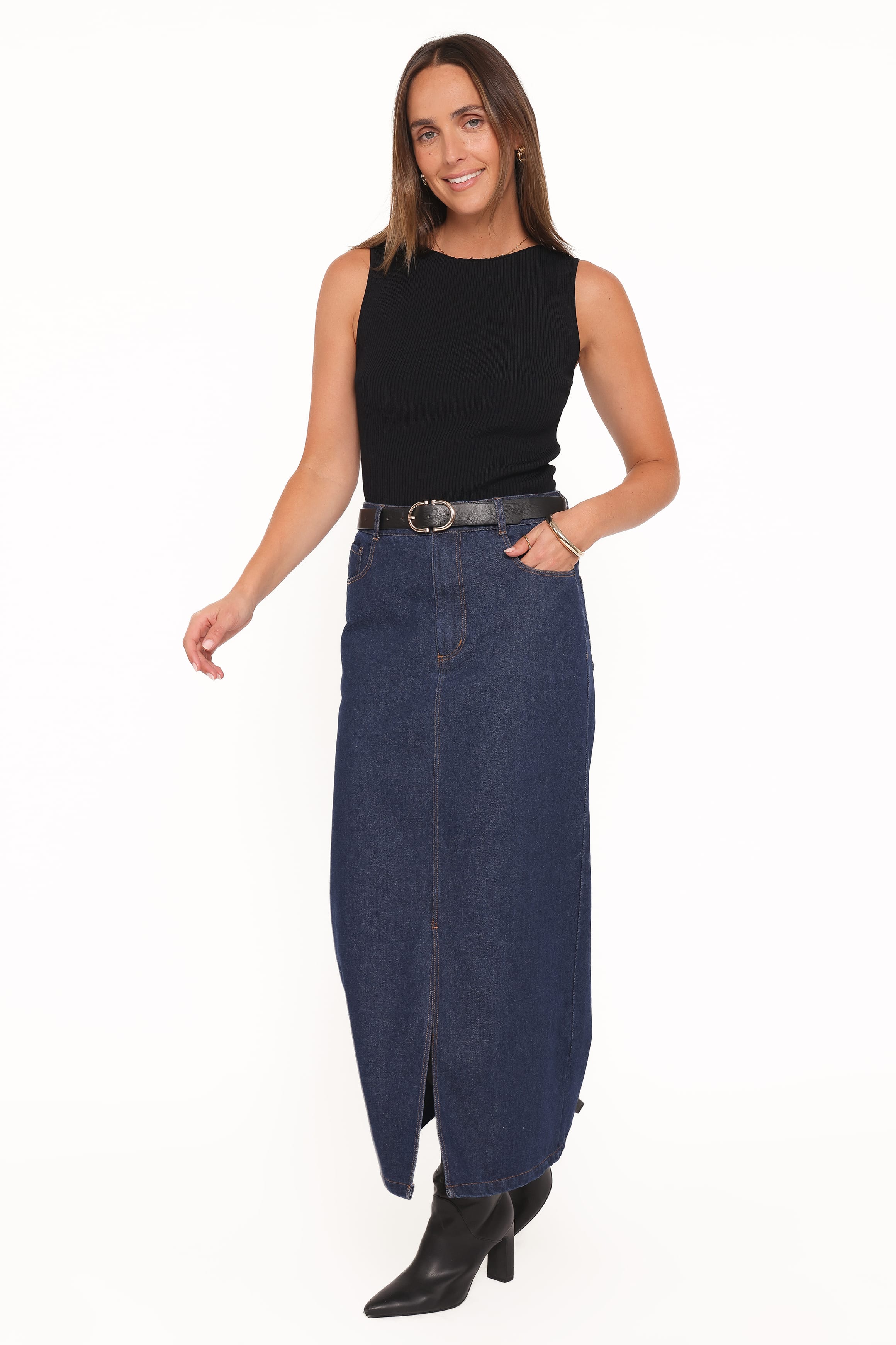 Petal and Pup USA BOTTOMS Dana Denim Midi Skirt - Midnight