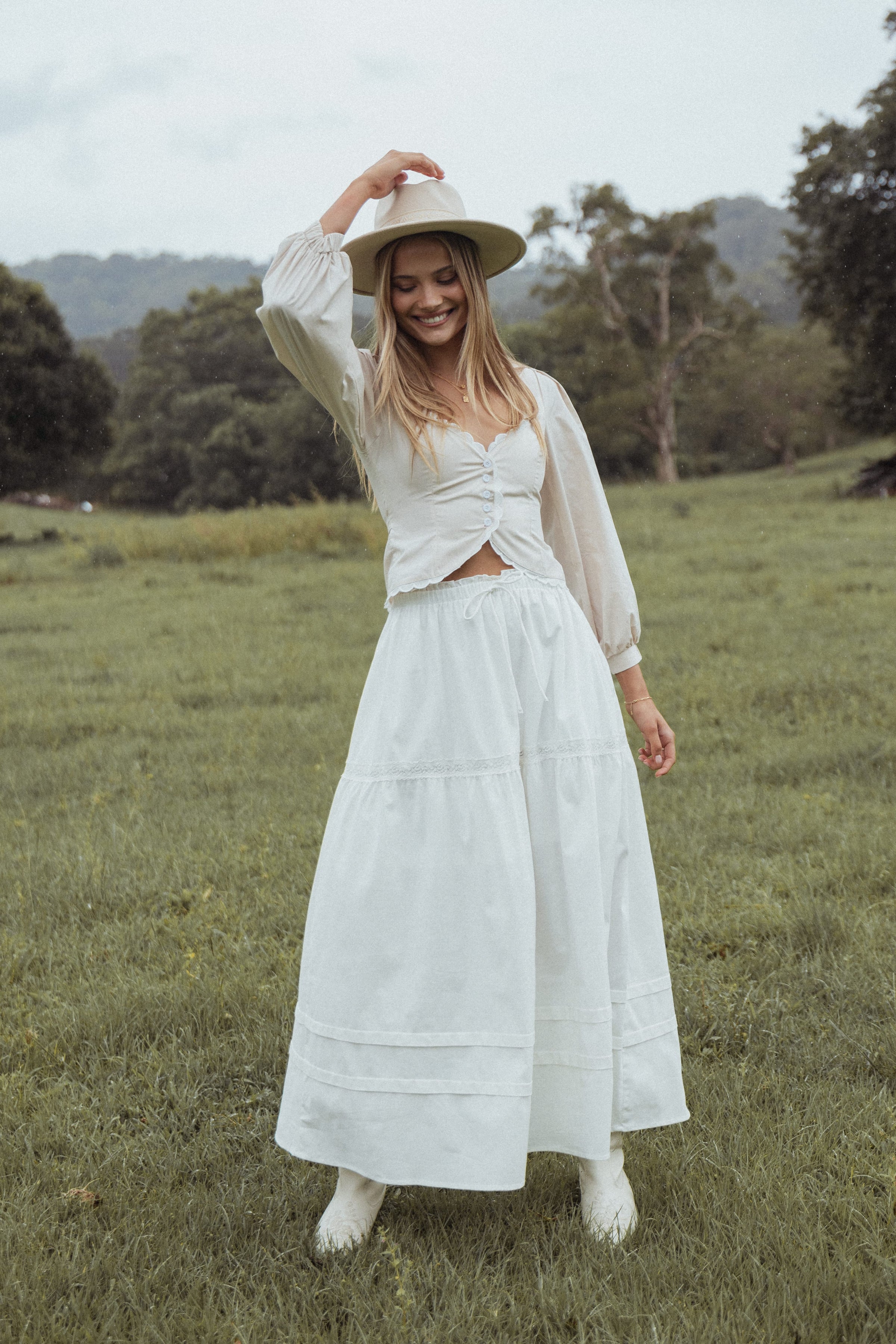 Petal and Pup USA BOTTOMS Darlia Tiered Maxi Skirt - White (Hold for Rack)