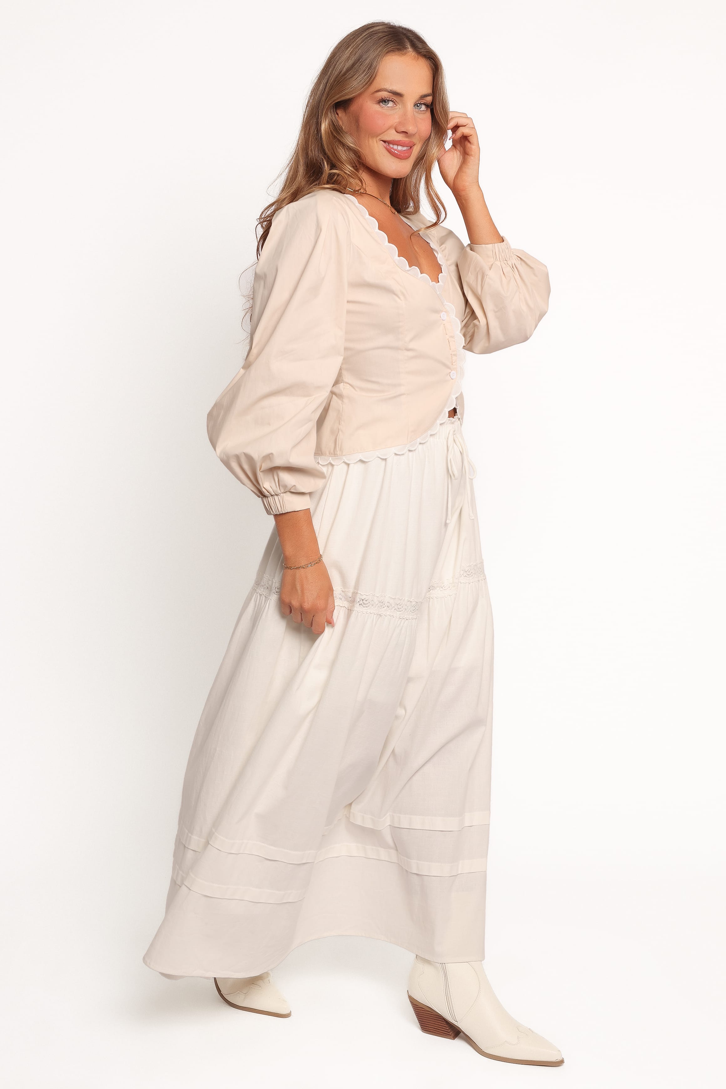 Petal and Pup USA BOTTOMS Darlia Tiered Maxi Skirt - White (Hold for Rack)