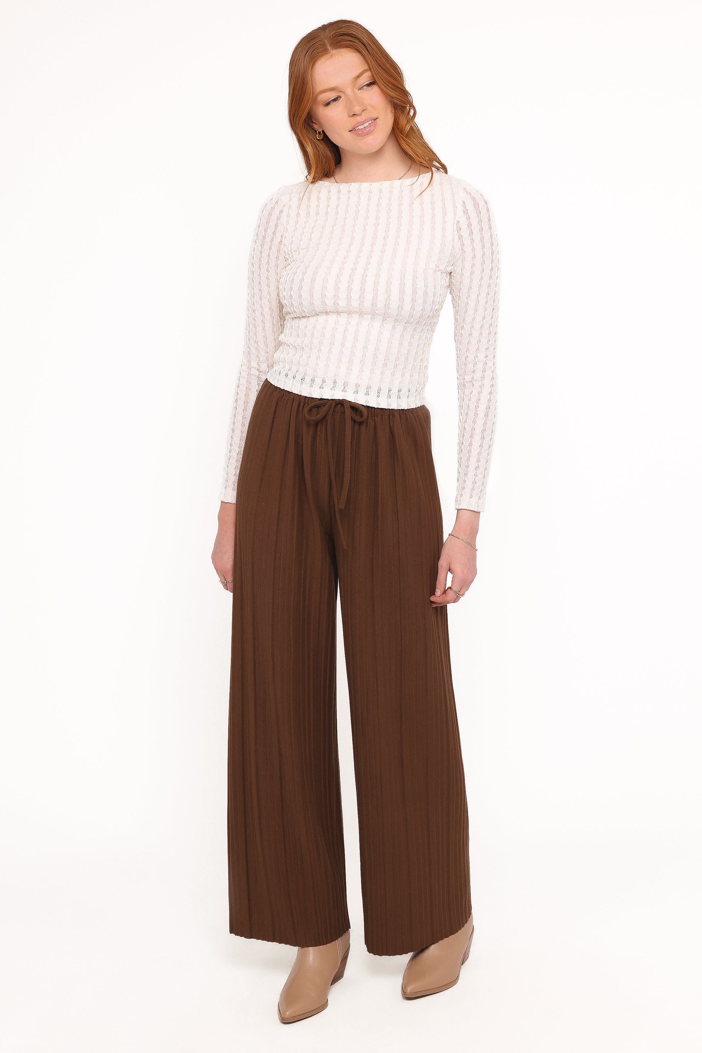 Petal and Pup USA BOTTOMS Davis Pleated Knit Pant - Brown