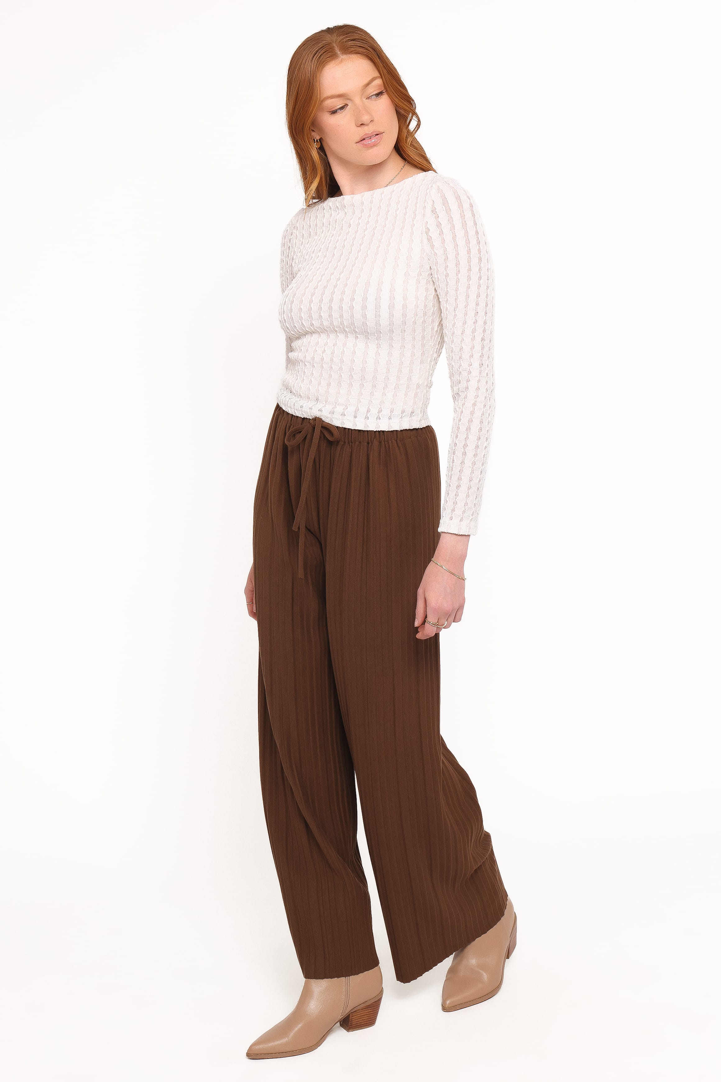 Petal and Pup USA BOTTOMS Davis Pleated Knit Pant - Brown