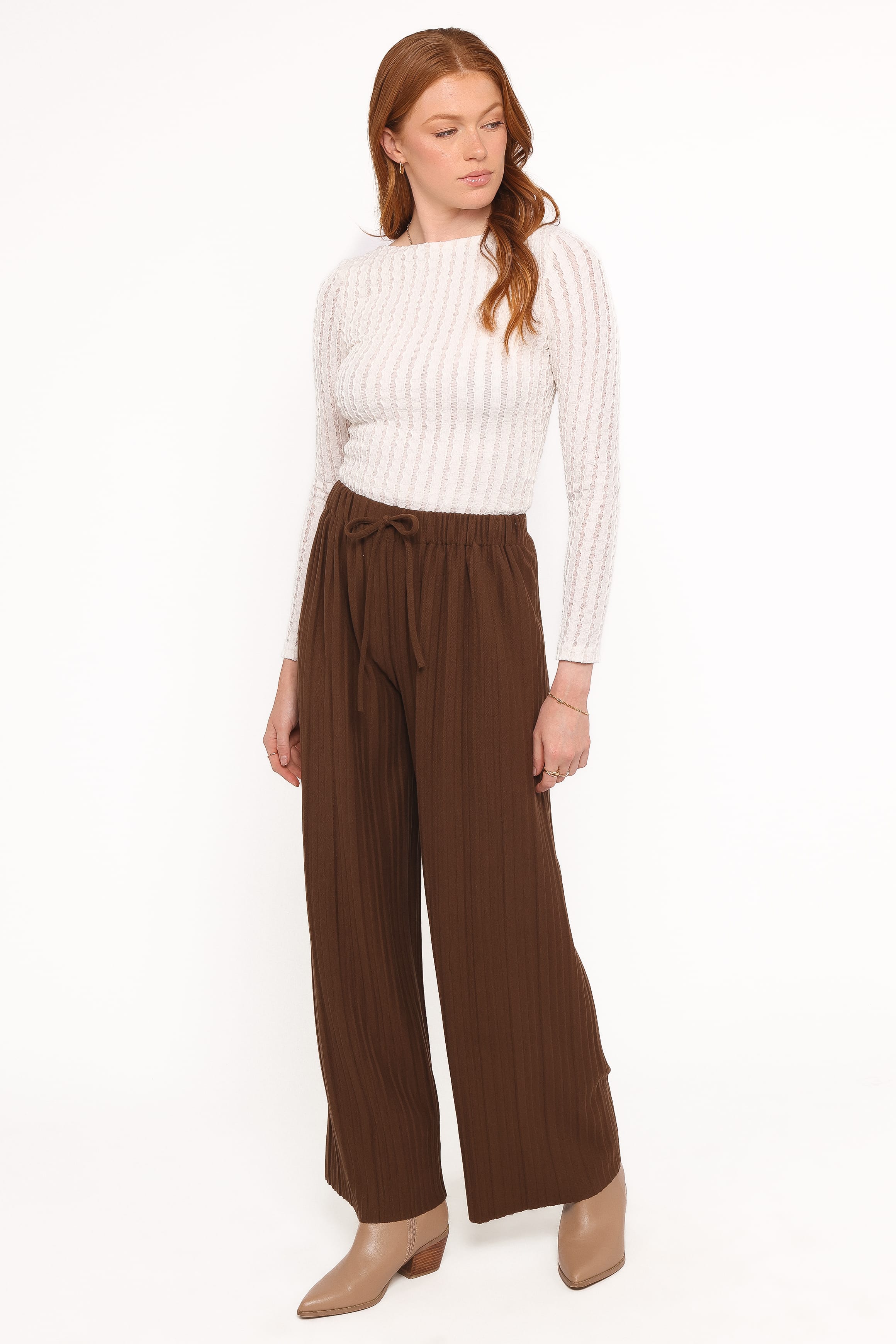 Petal and Pup USA BOTTOMS Davis Pleated Knit Pant - Brown