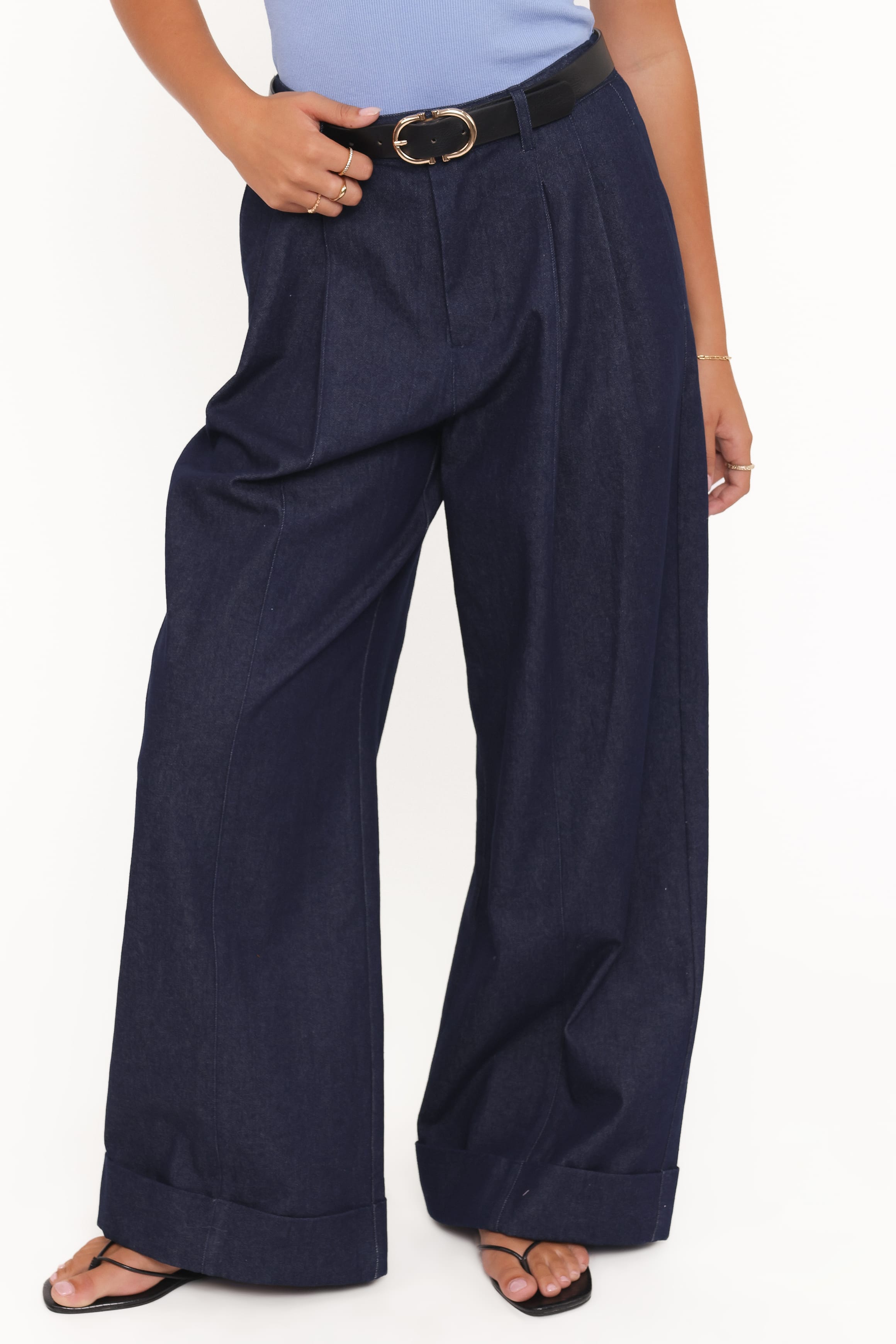 Petal and Pup USA BOTTOMS Elinor Cuffed Denim Pant - Dark Wash