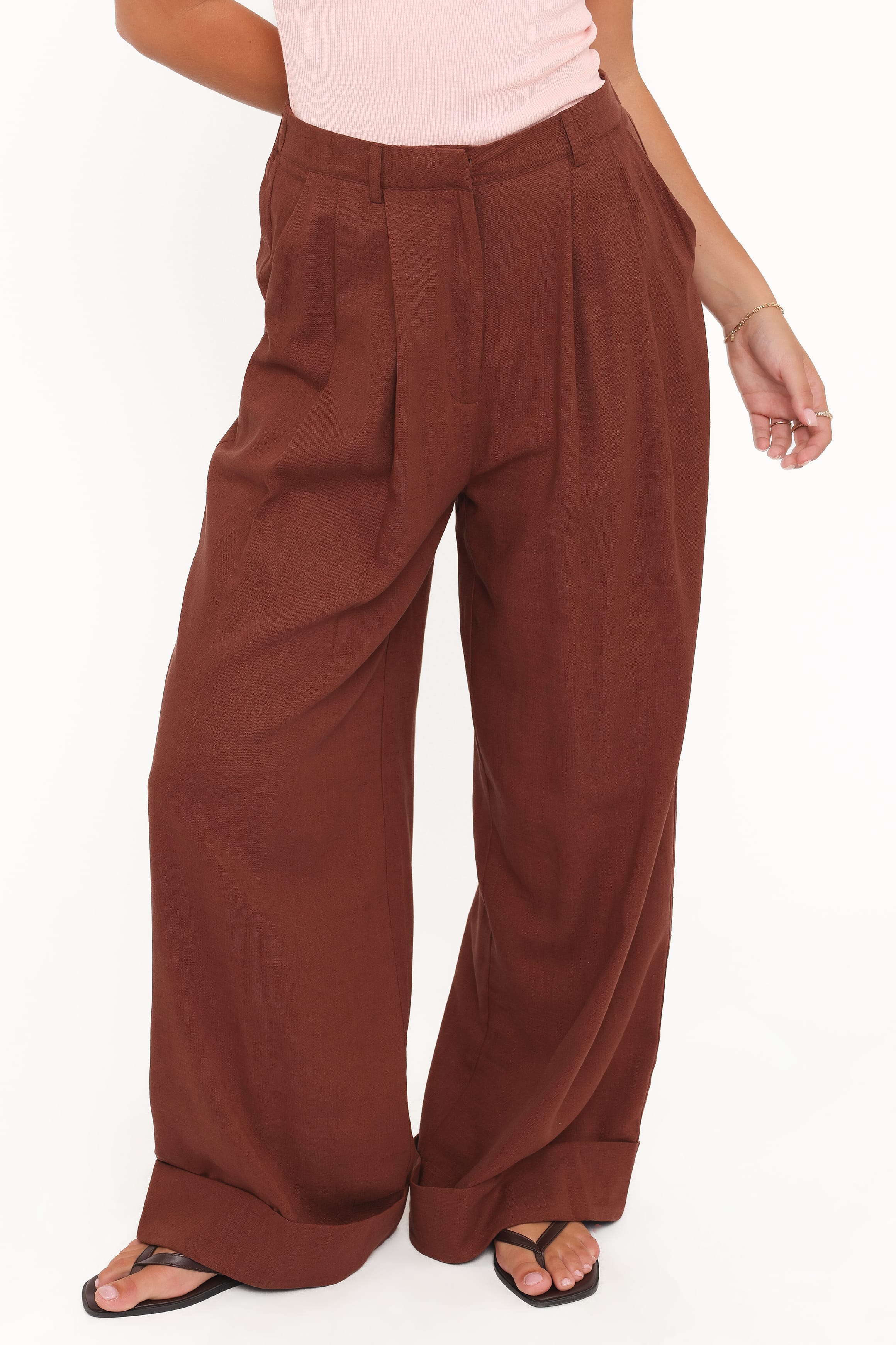 Petal and Pup USA BOTTOMS Elinor Cuffed Linen Pant - Brown