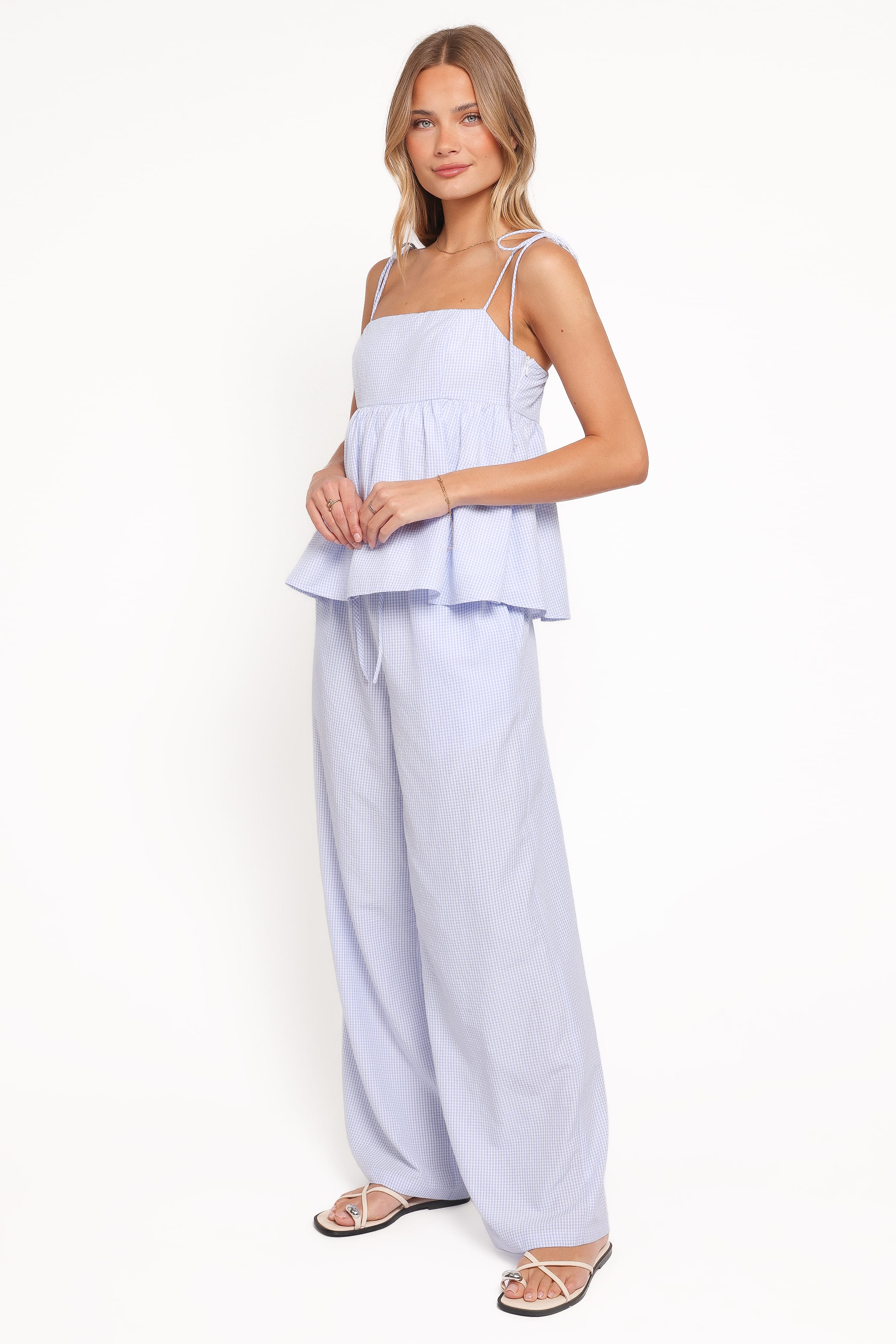 Petal and Pup USA BOTTOMS Elowen Wide Leg Pants - Blue Gingham